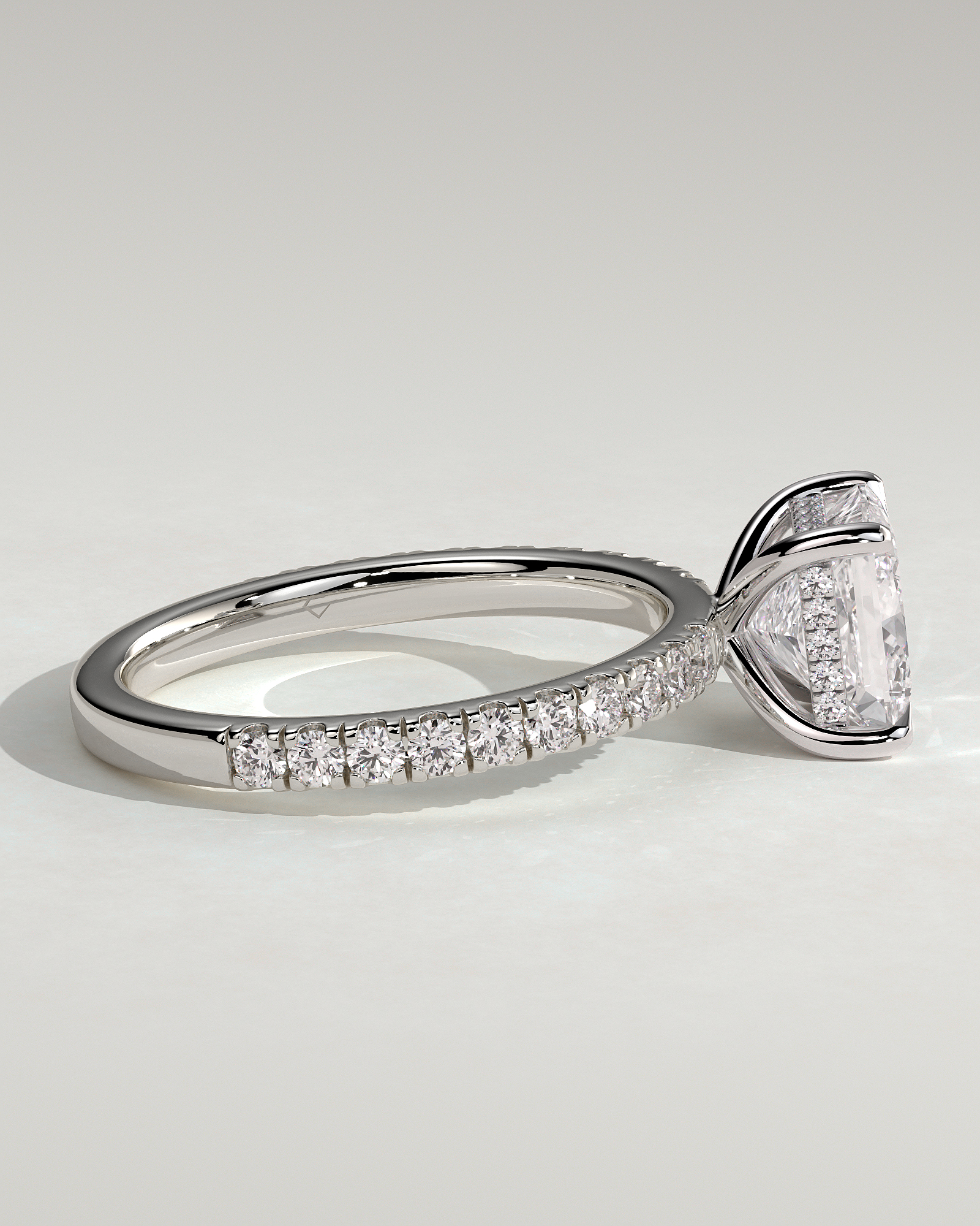 Annie  Princess Solitaire with Hidden Halo and Pave - 18k White Gold