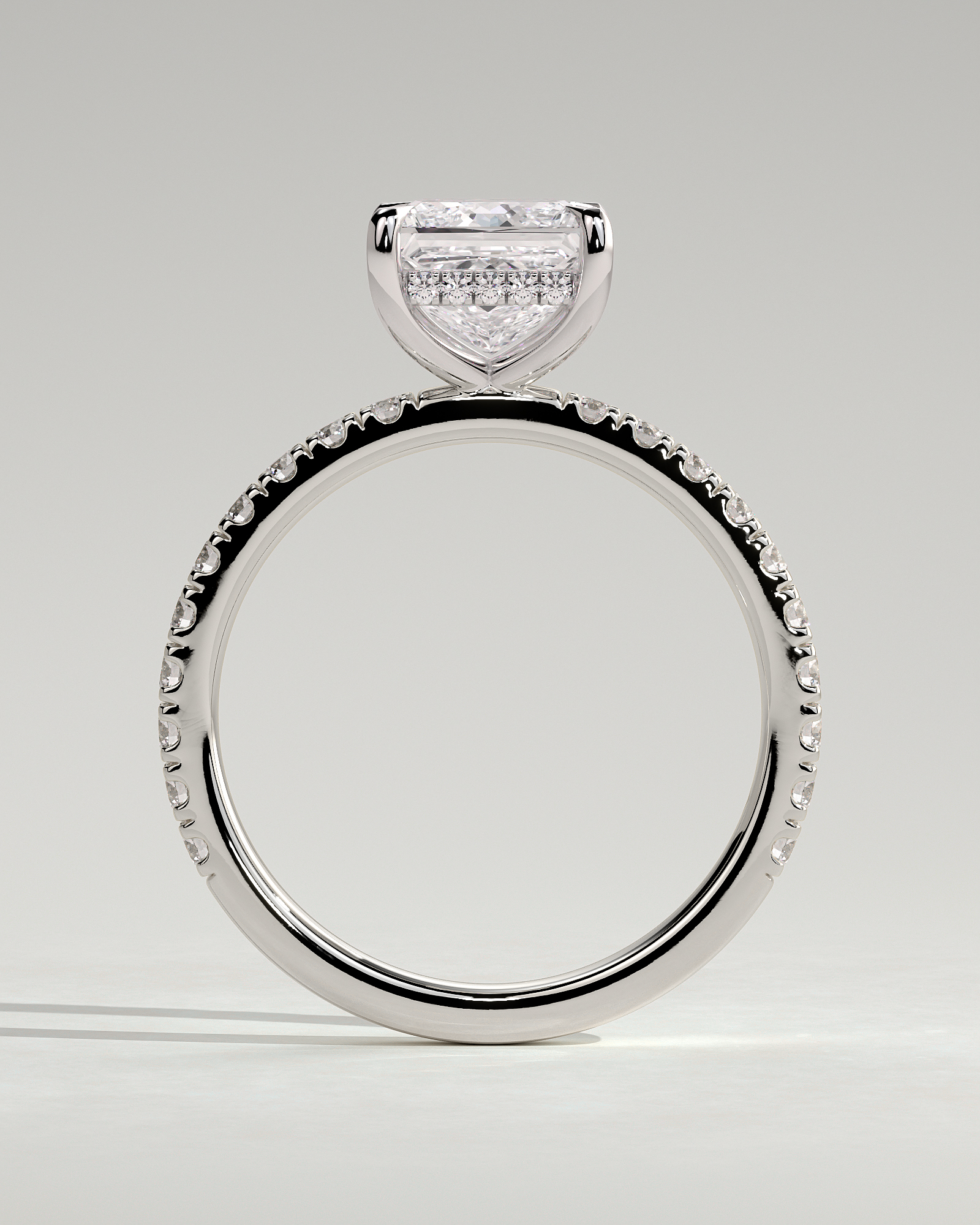 Annie  Princess Solitaire with Hidden Halo and Pave - 18k White Gold