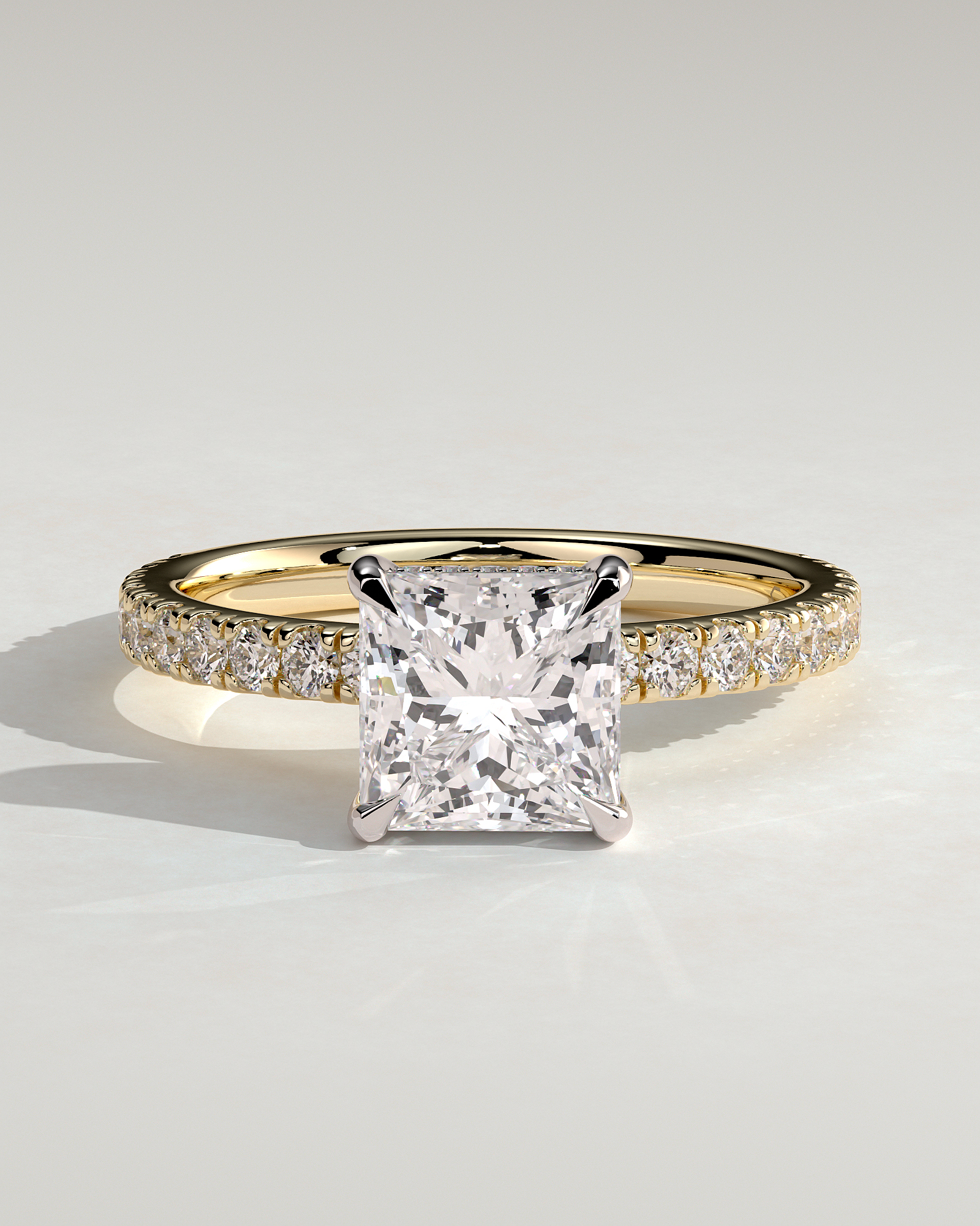Annie  Princess Solitaire with Hidden Halo and Pave - 18k Yellow Gold / 18k White Gold