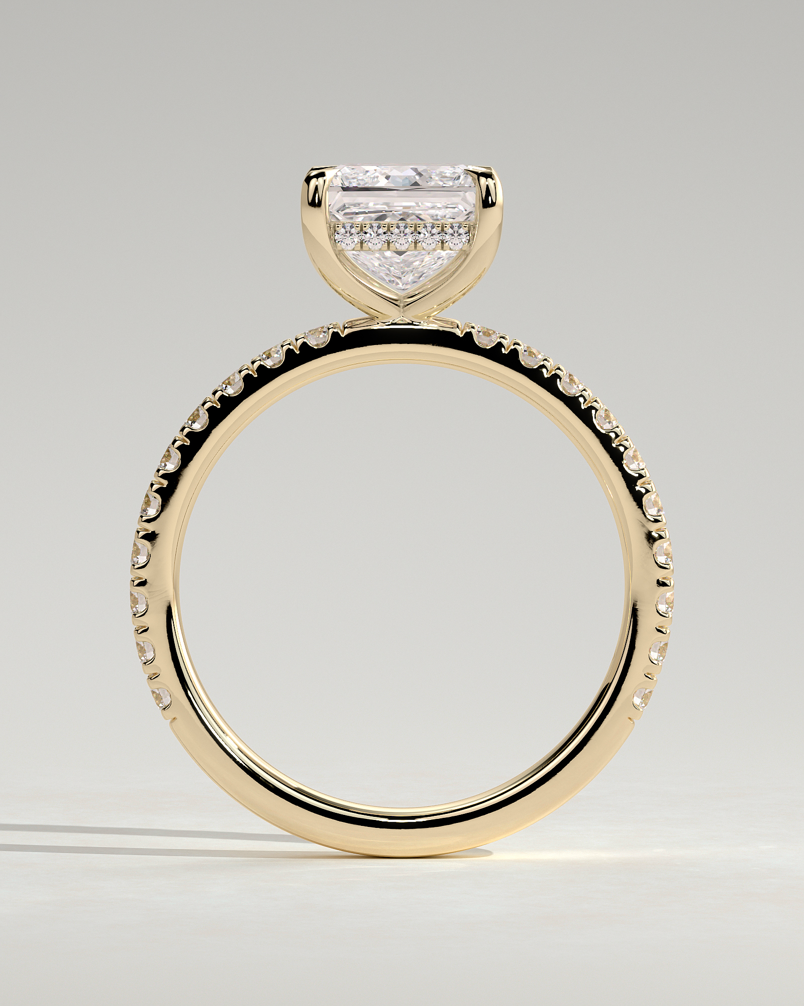 Annie  Princess Solitaire with Hidden Halo and Pave - 18k Yellow Gold