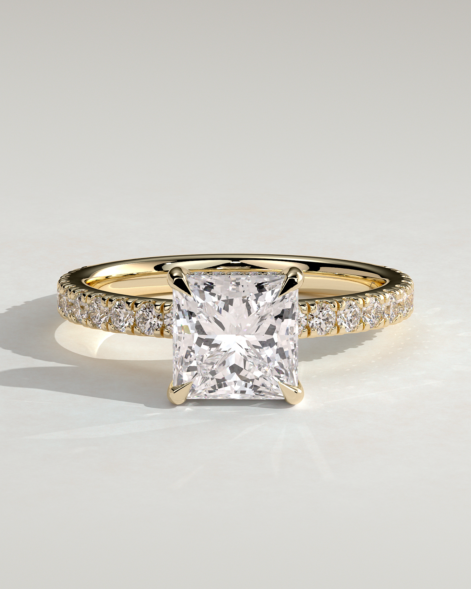 Annie  Princess Solitaire with Hidden Halo and Pave - 18k Yellow Gold
