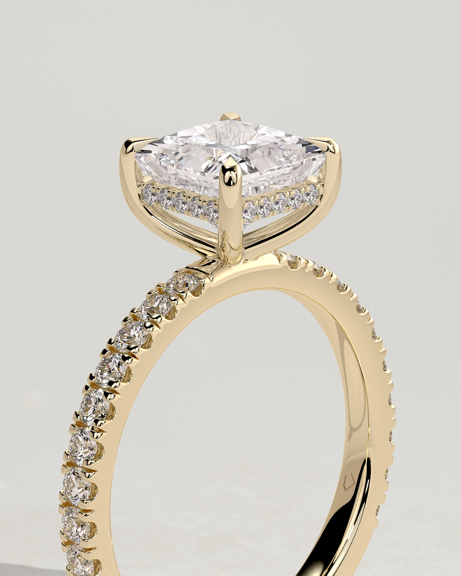 Annie  Princess Solitaire with Hidden Halo and Pave - 18k Yellow Gold