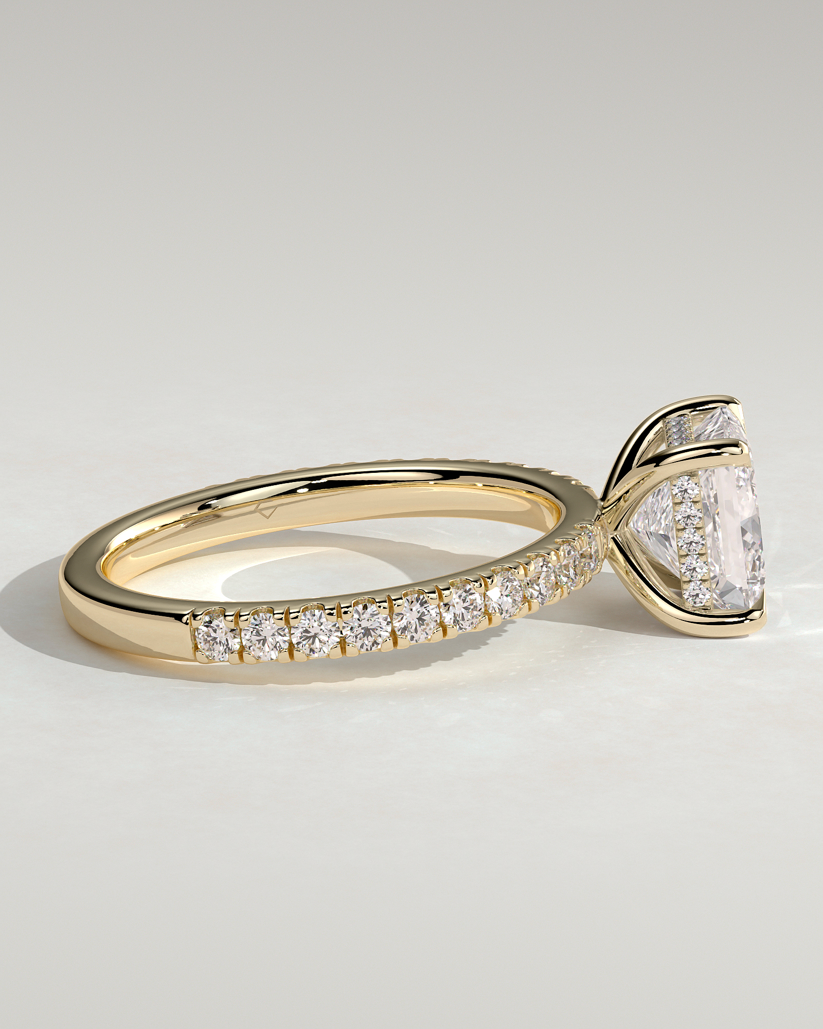 Annie  Princess Solitaire with Hidden Halo and Pave - 18k Yellow Gold