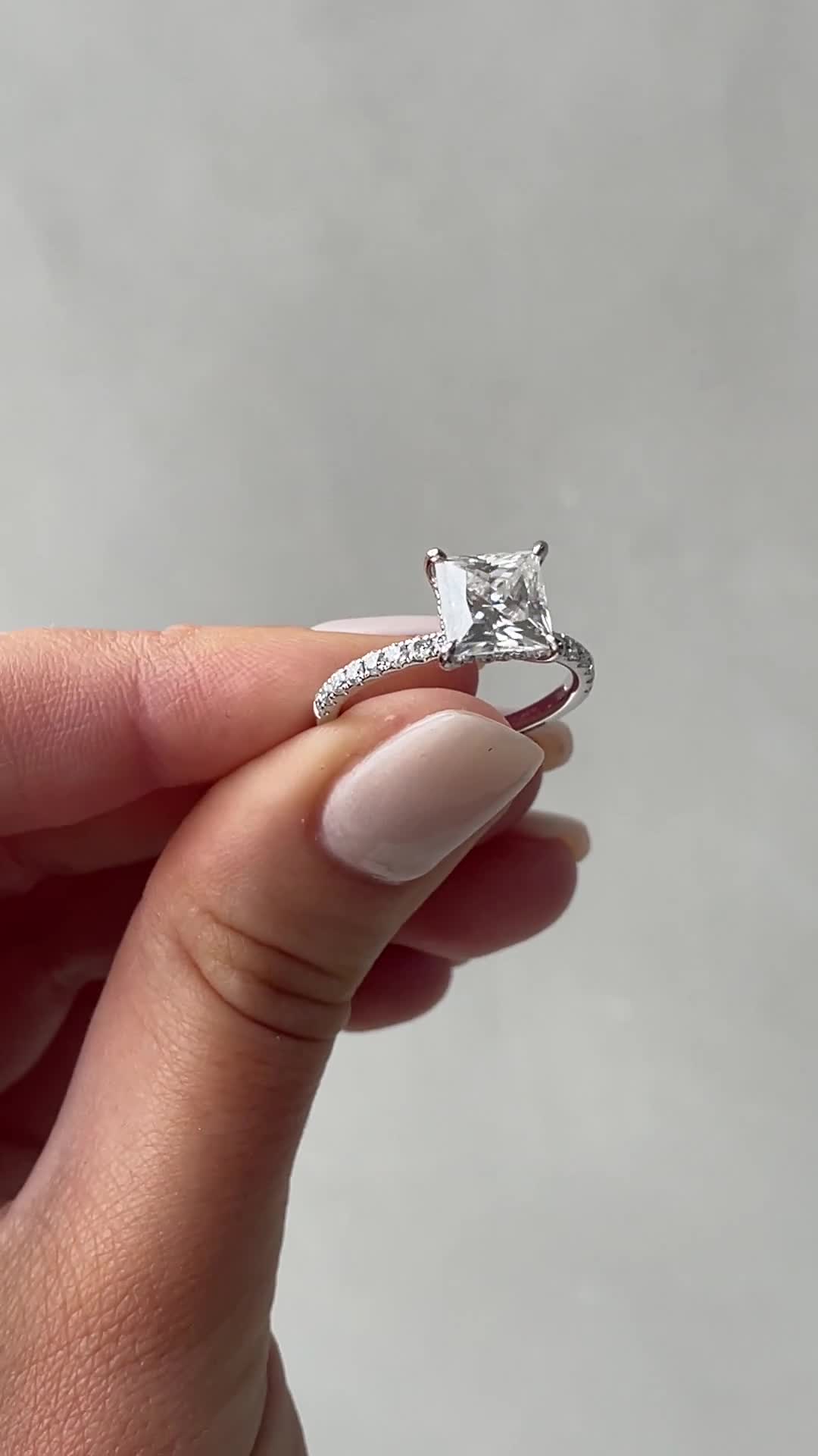 Annie  Princess Solitaire with Hidden Halo and Pave Lifestyle Image