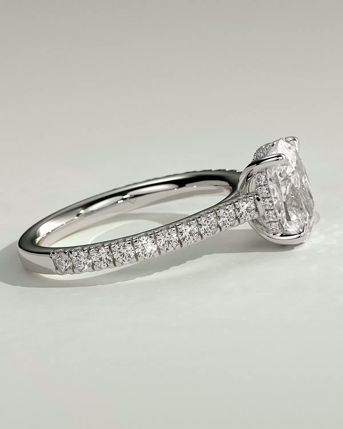 Annika - Elongated Cushion Cut with Hidden Halo - 18k White Gold