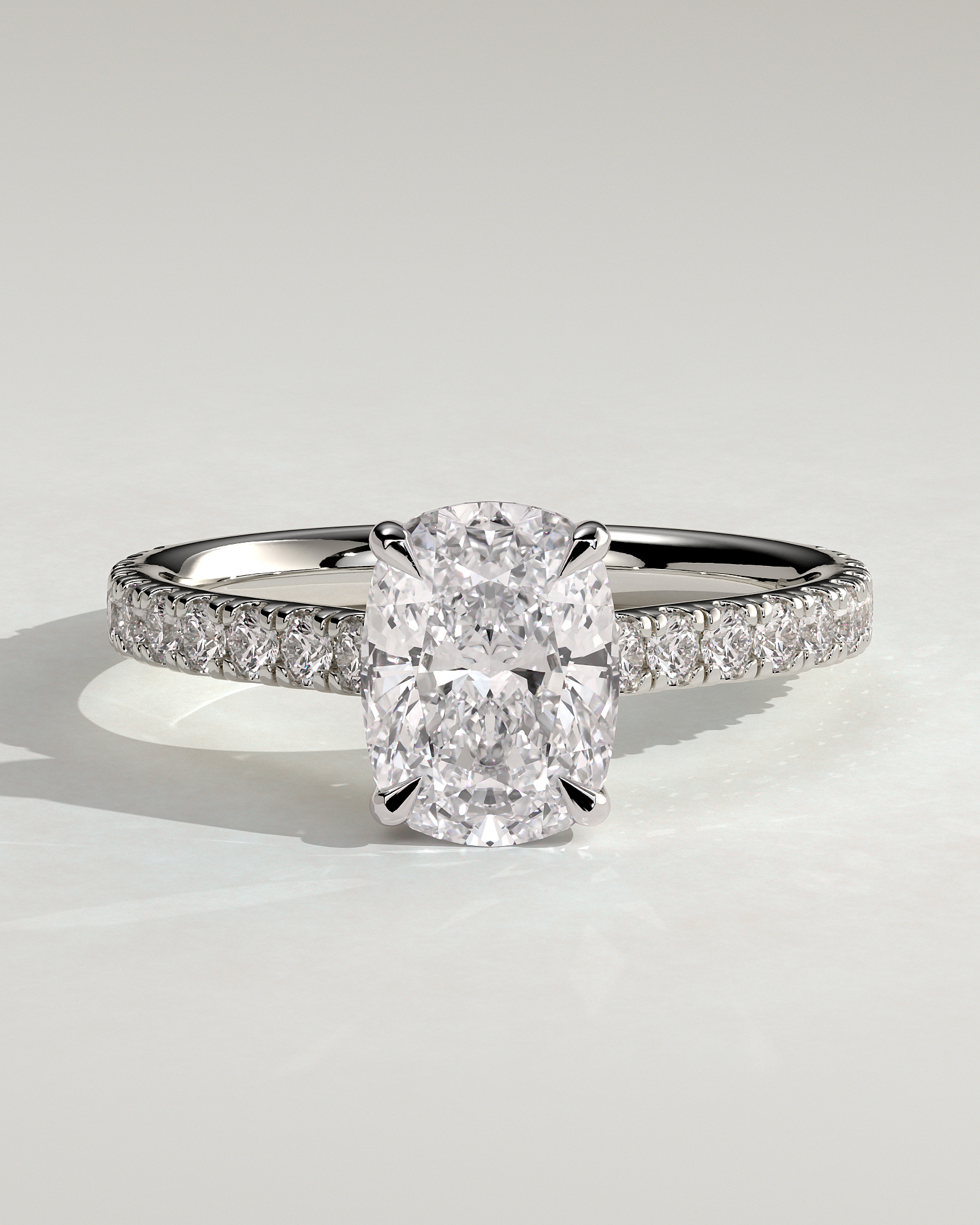 Annika - Elongated Cushion Cut with Hidden Halo - 18k White Gold