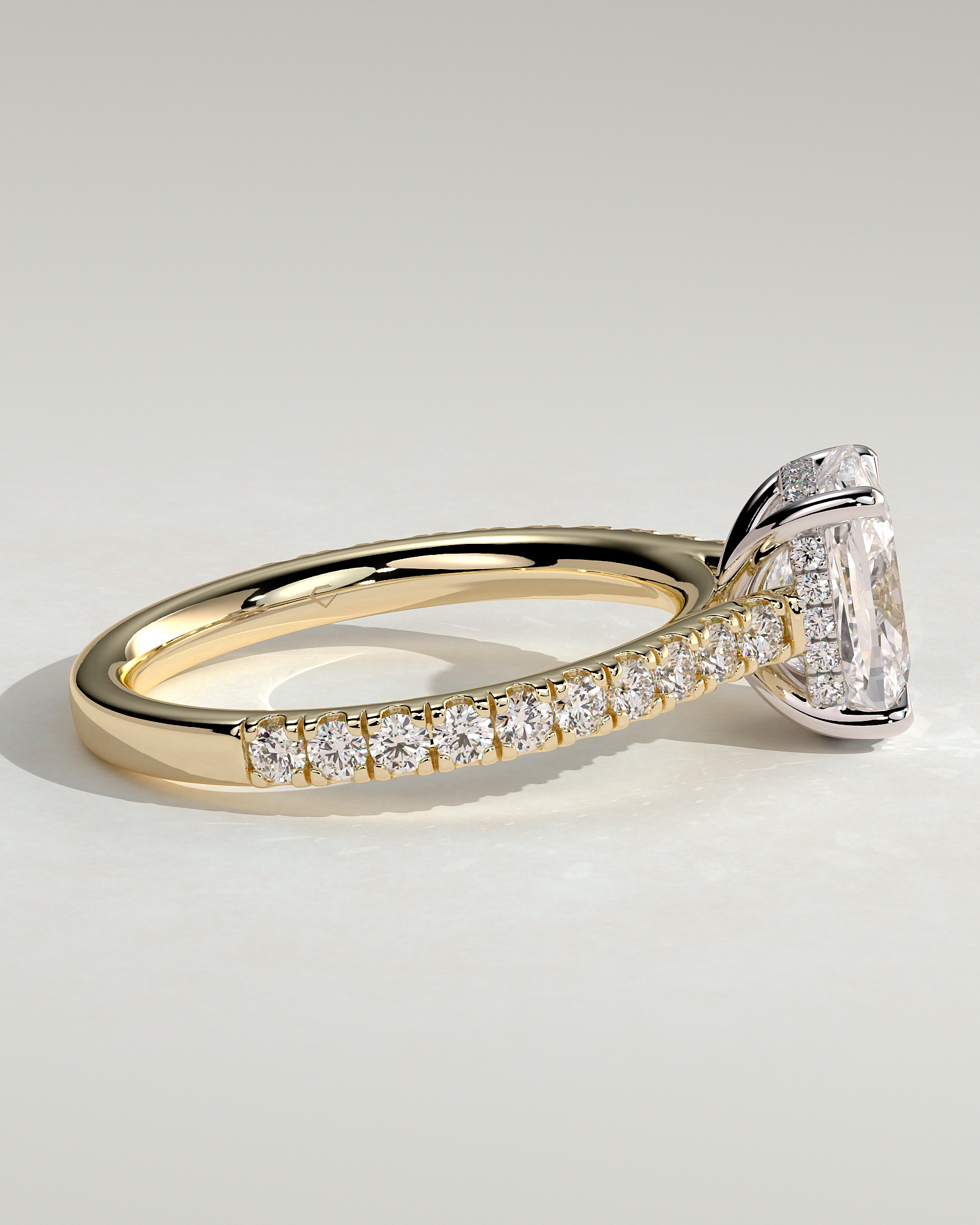 Annika - Elongated Cushion Cut with Hidden Halo - 18k Yellow Gold / 18k White Gold