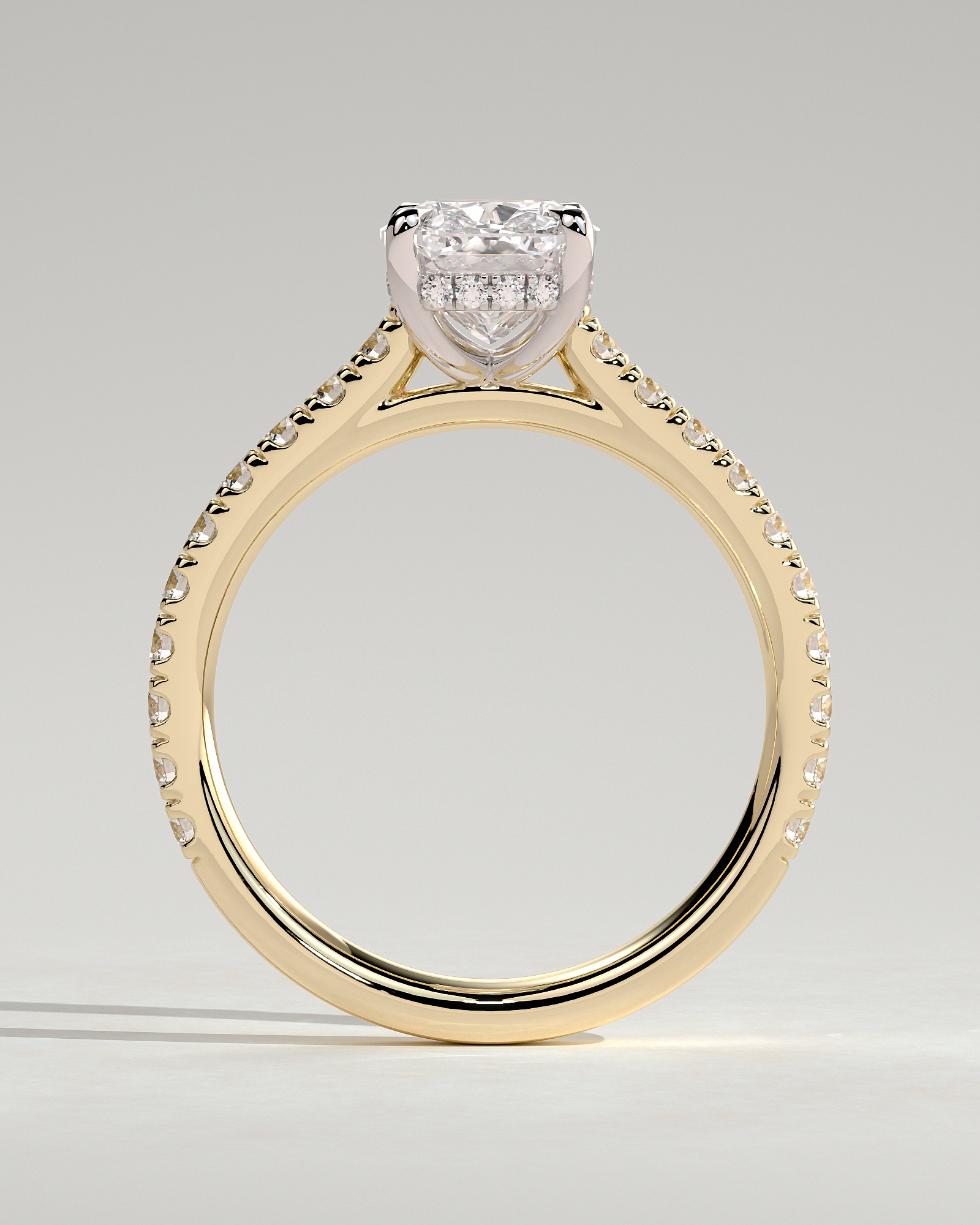 Annika - Elongated Cushion Cut with Hidden Halo - 18k Yellow Gold / 18k White Gold