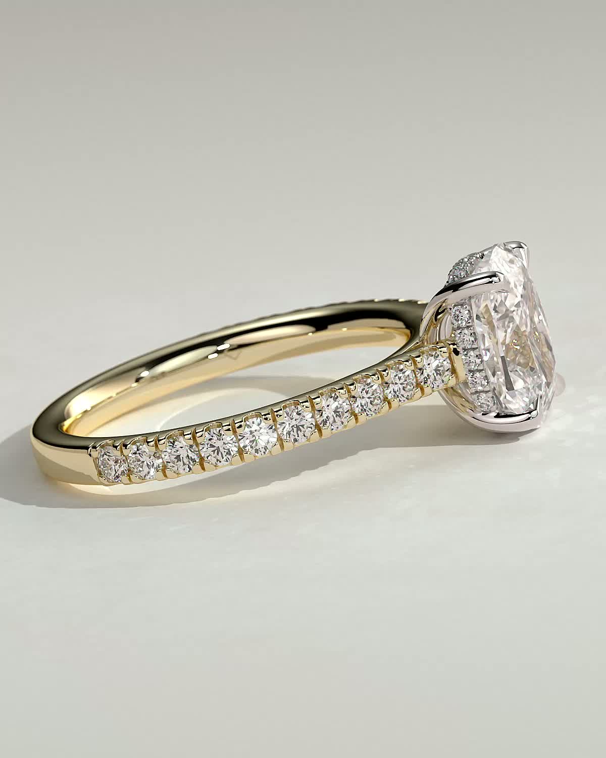 Annika - Elongated Cushion Cut with Hidden Halo - 18k Yellow Gold / 18k White Gold