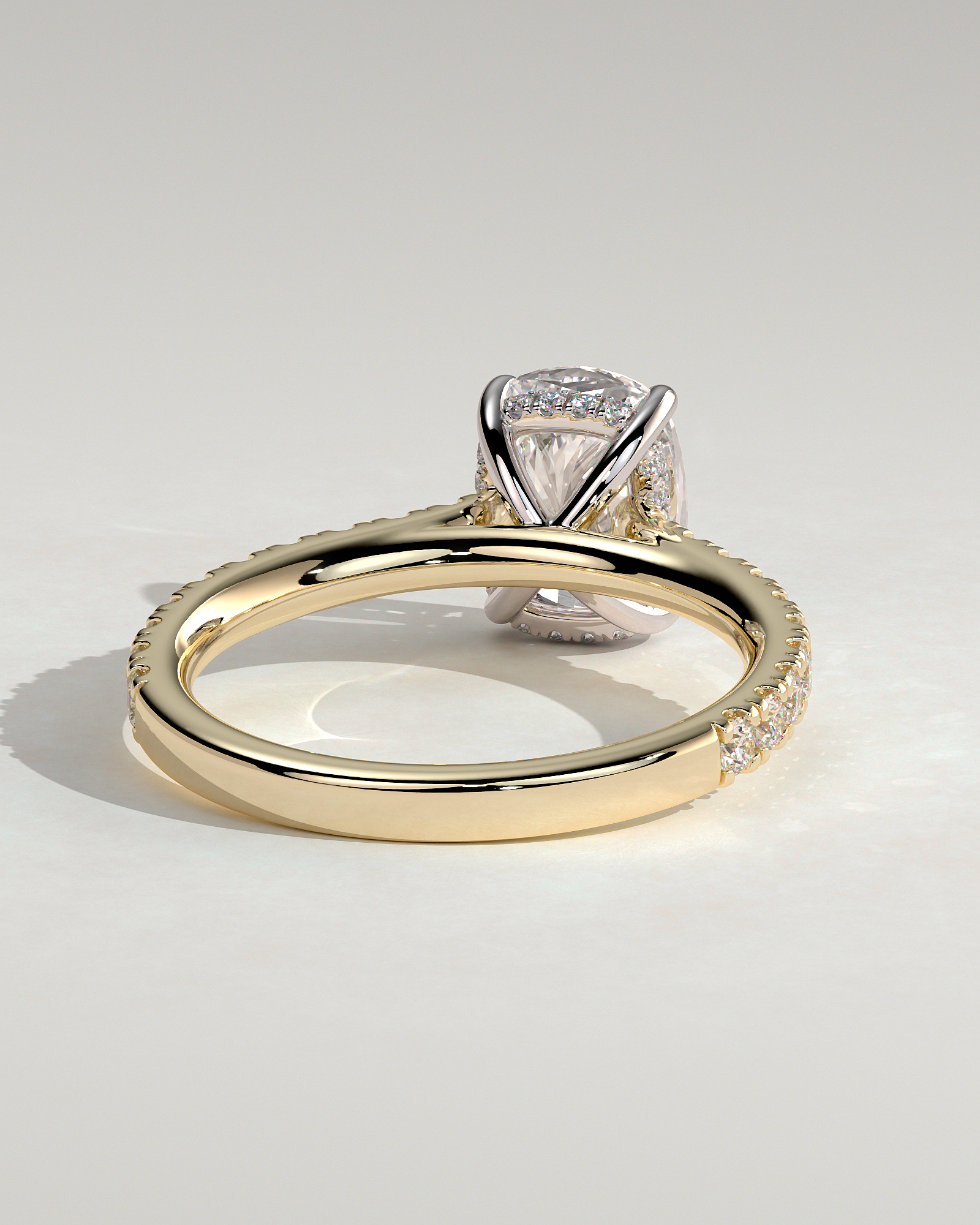 Annika - Elongated Cushion Cut with Hidden Halo - 18k Yellow Gold / 18k White Gold