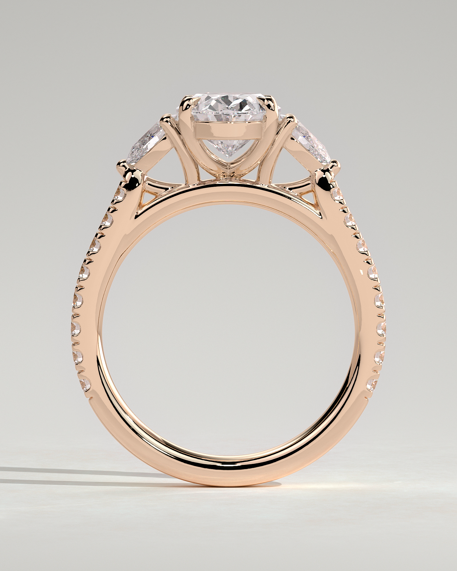 Arabella - Oval Trilogy with Side Stones - 18k Rose Gold