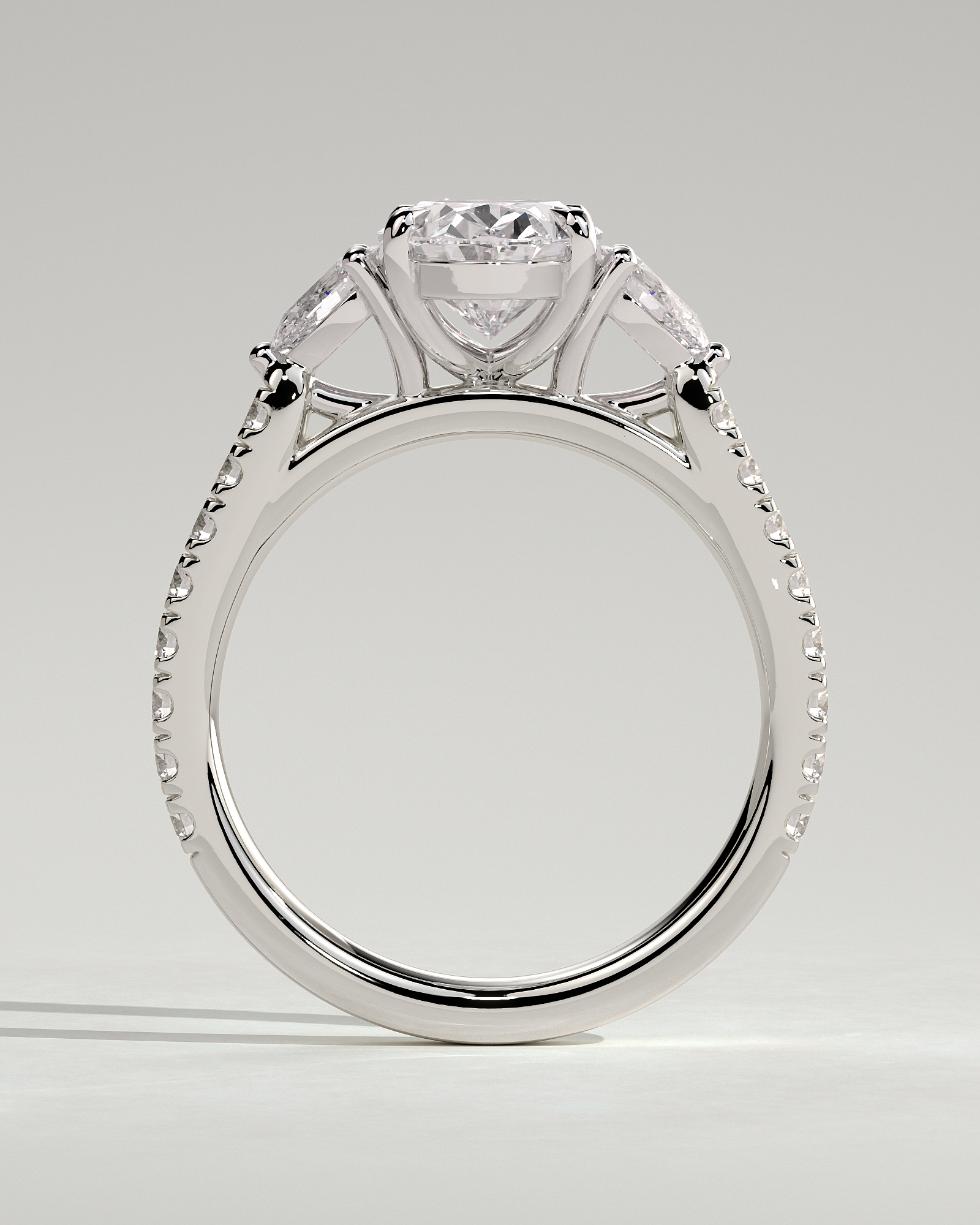 Arabella - Oval Trilogy with Side Stones - 18k White Gold