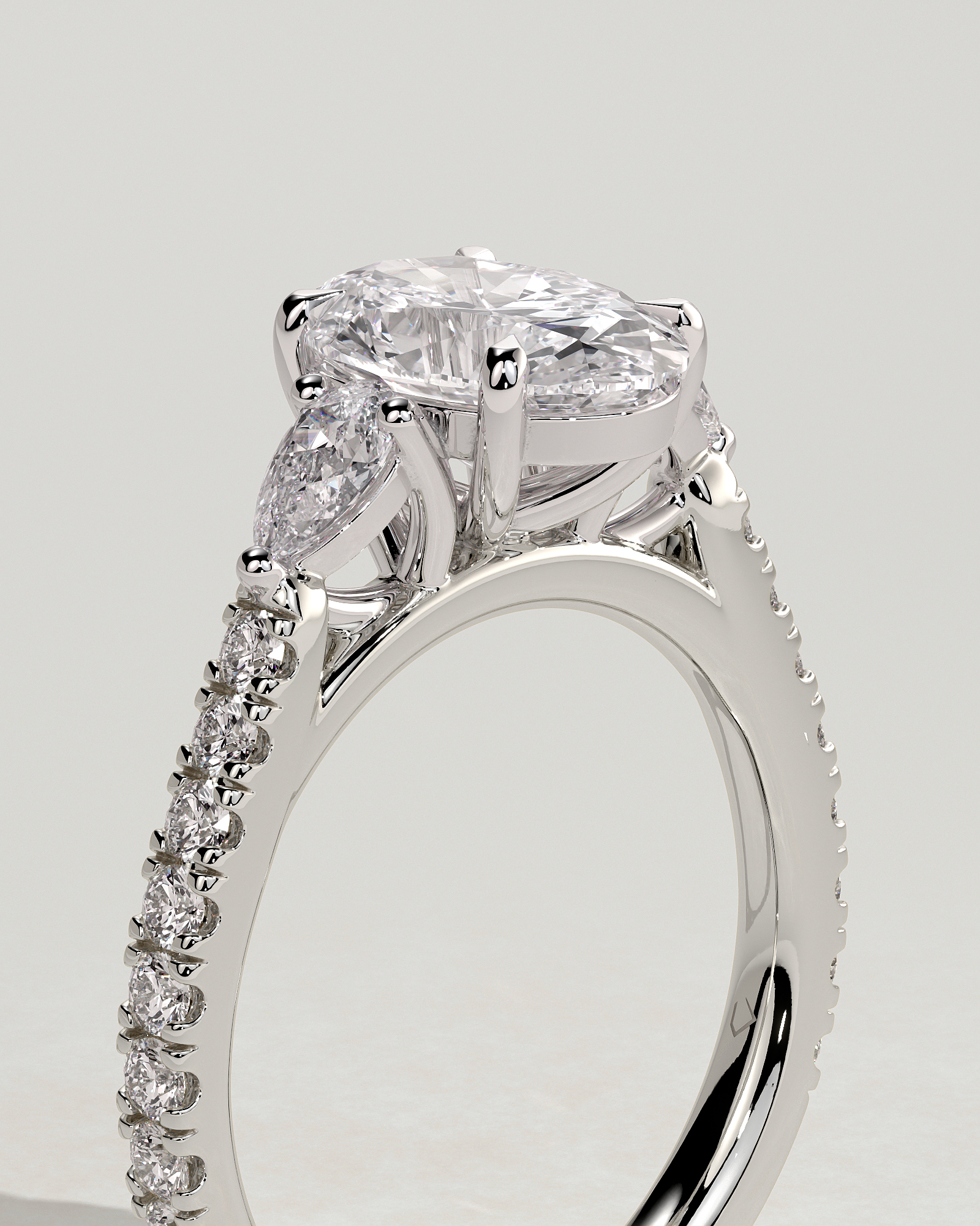 Arabella - Oval Trilogy with Side Stones - 18k White Gold