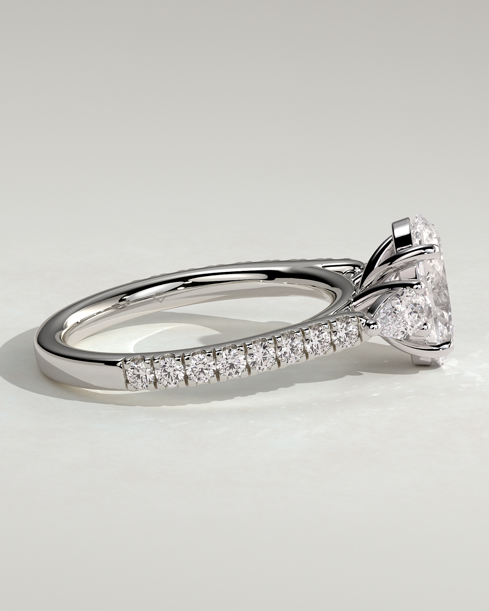 Arabella - Oval Trilogy with Side Stones - 18k White Gold