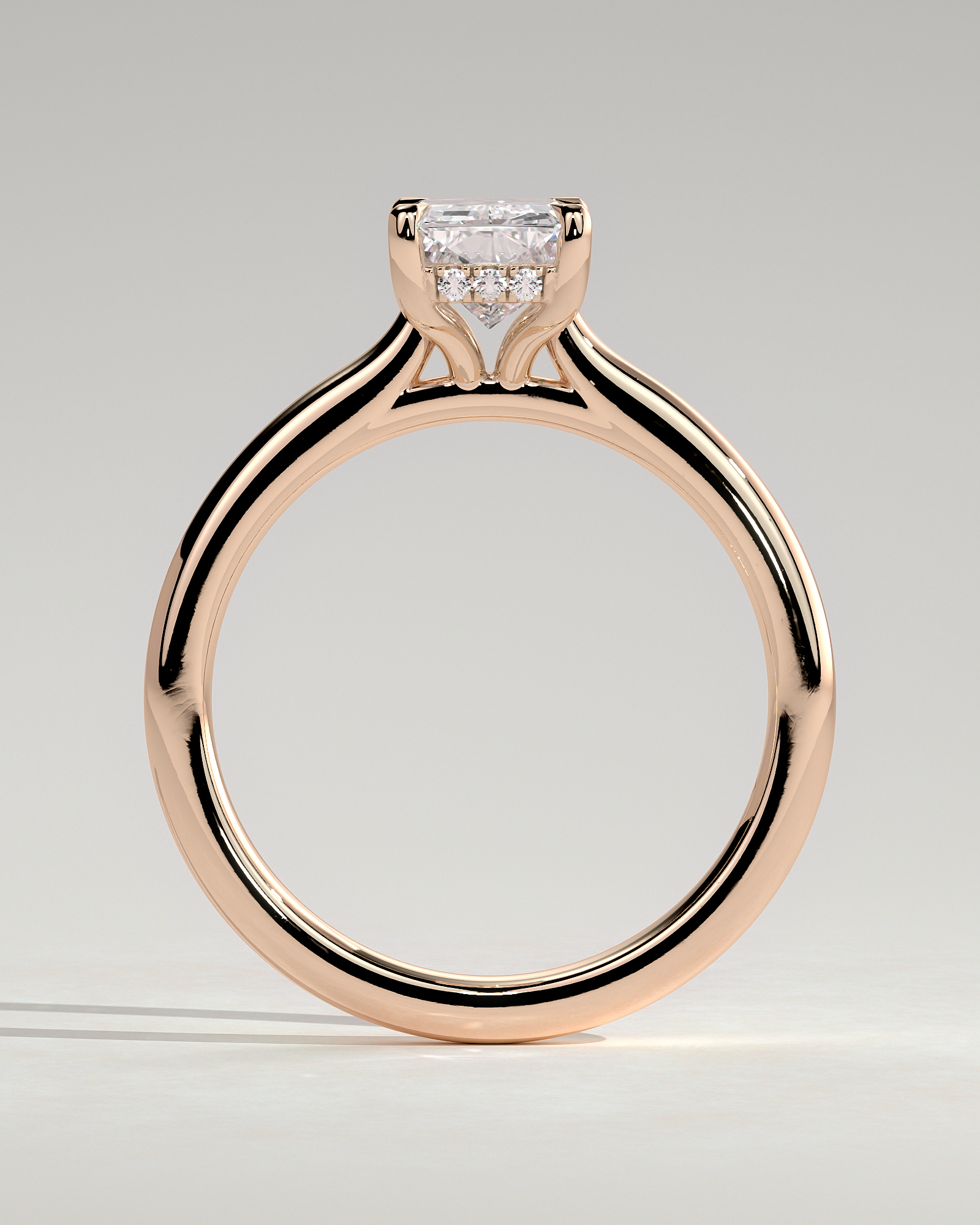Ari - 4 Claw Radiant Solitaire with Hidden Halo - 18k Rose Gold