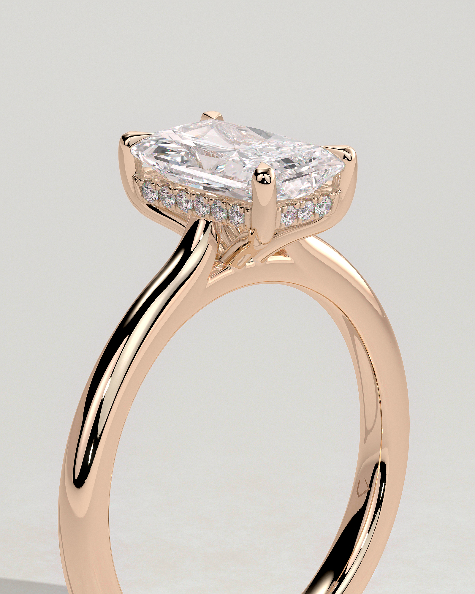 Ari - 4 Claw Radiant Solitaire with Hidden Halo - 18k Rose Gold