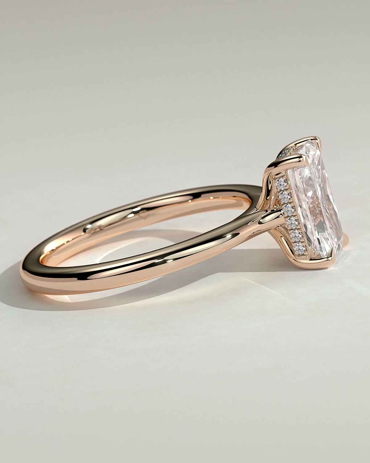 Ari - 4 Claw Radiant Solitaire with Hidden Halo - 18k Rose Gold