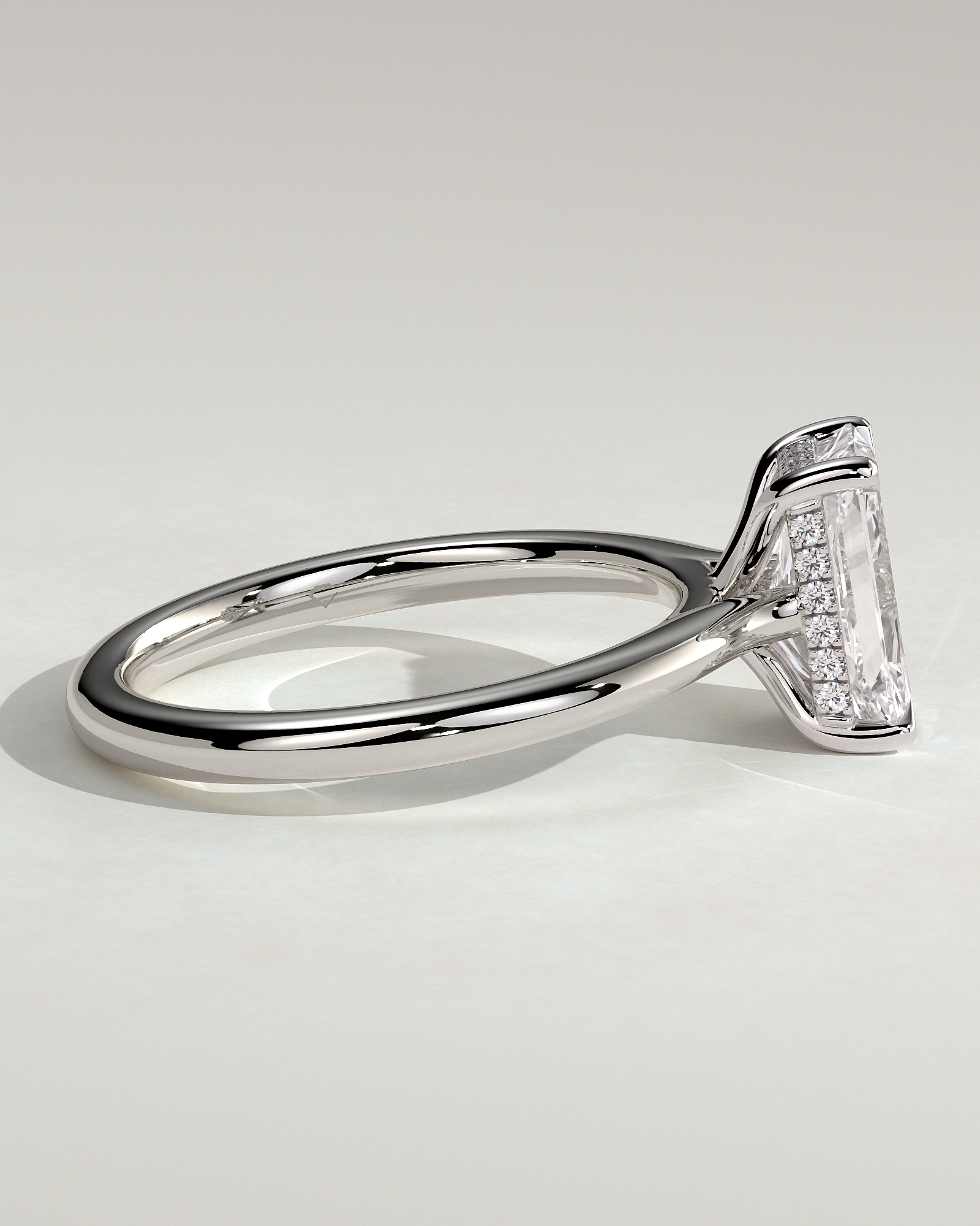 Ari - 4 Claw Radiant Solitaire with Hidden Halo - 18k White Gold