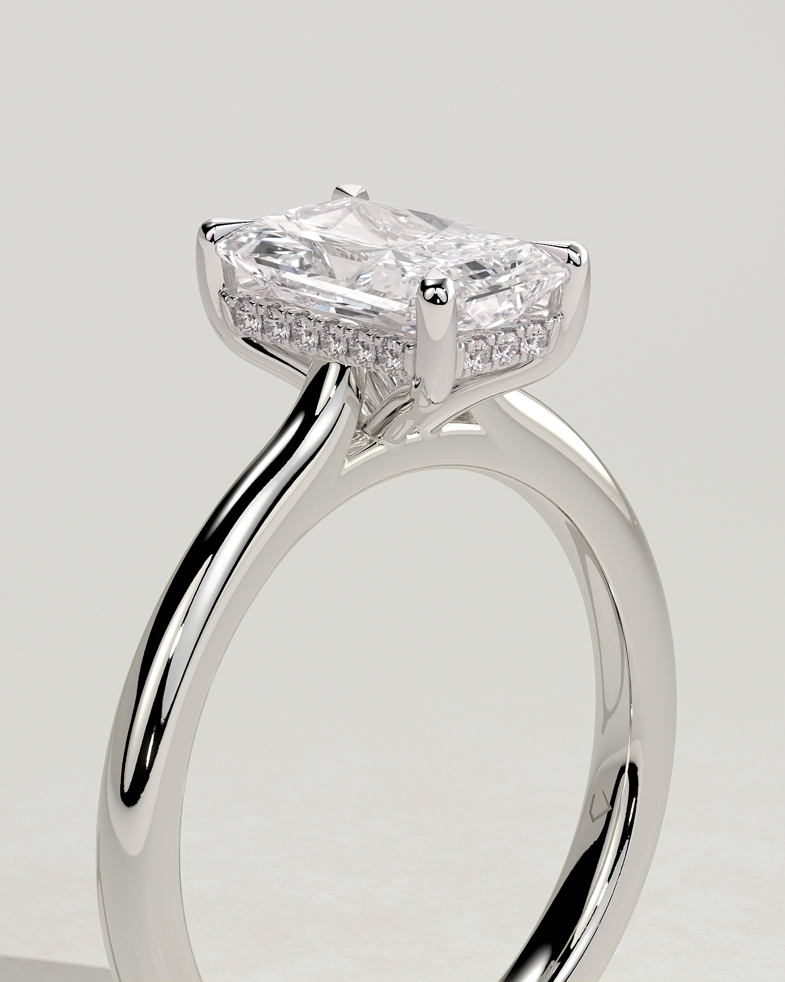 Ari - 4 Claw Radiant Solitaire with Hidden Halo - 18k White Gold