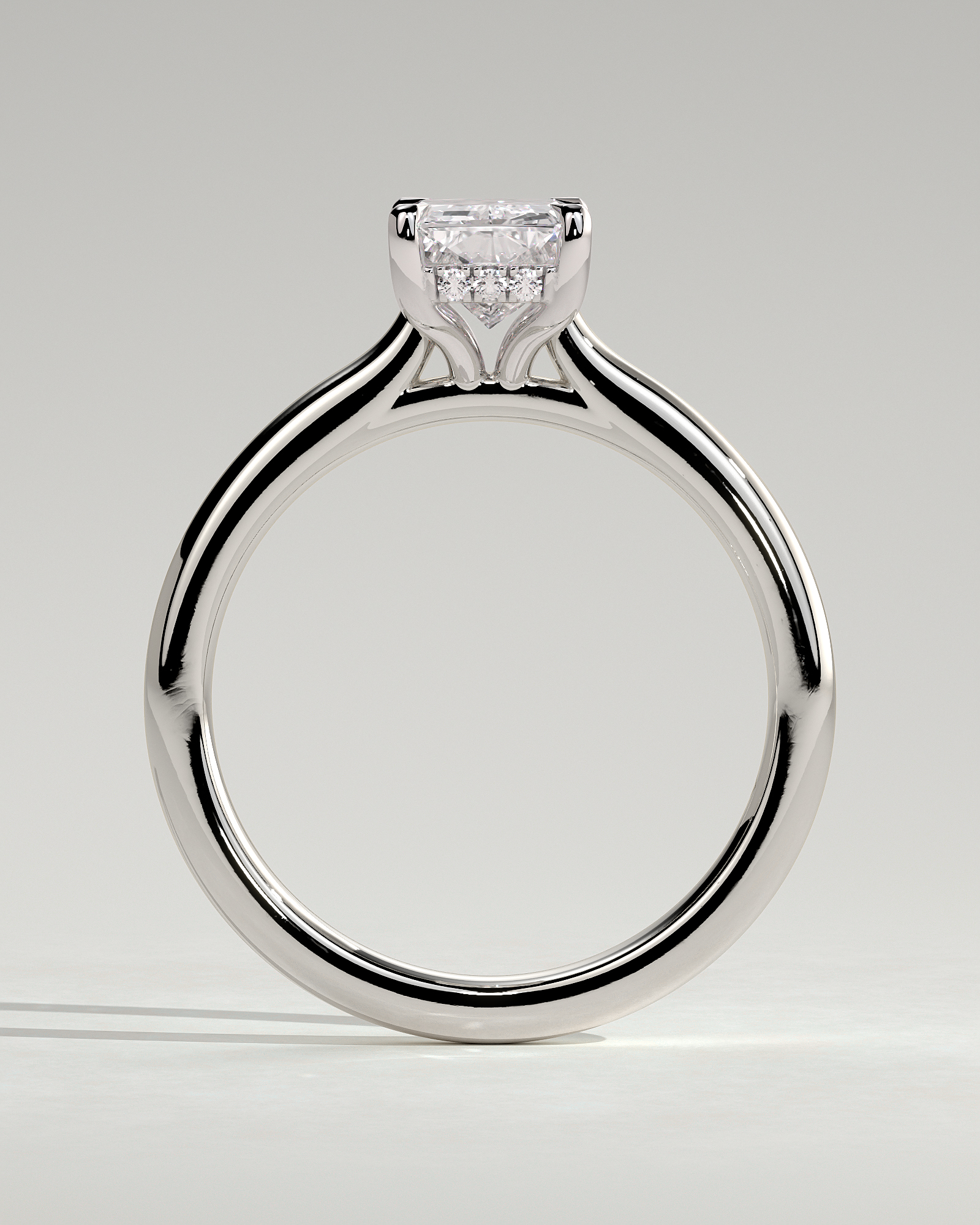 Ari - 4 Claw Radiant Solitaire with Hidden Halo - 18k White Gold