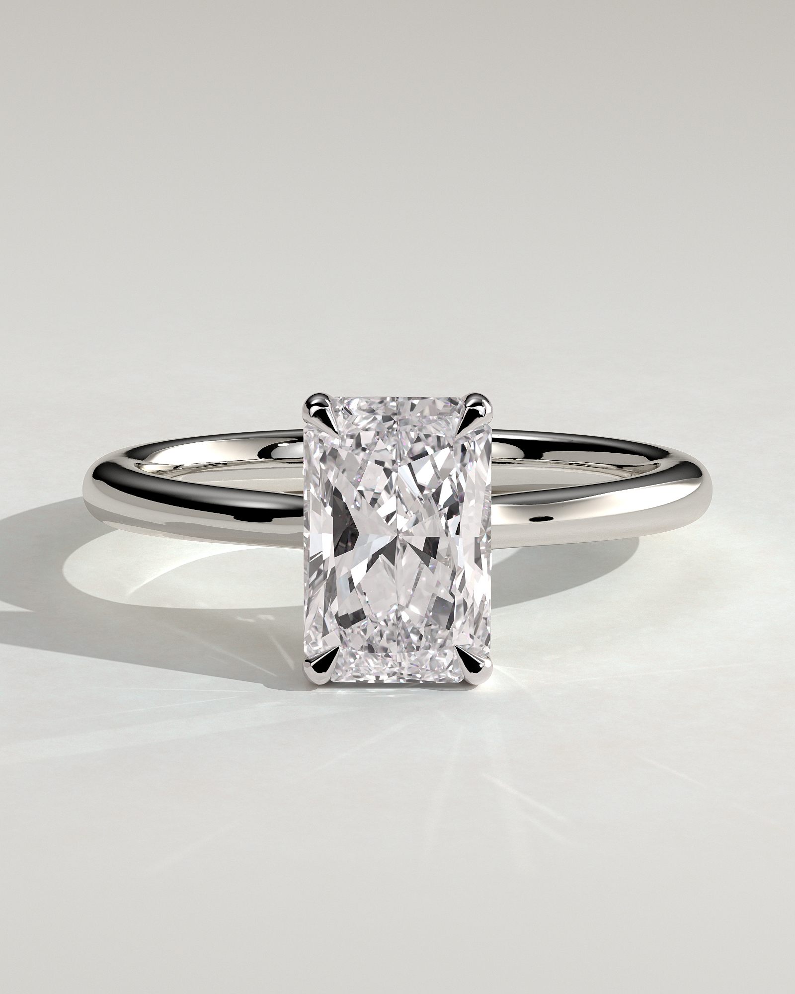 Ari - 4 Claw Radiant Solitaire with Hidden Halo - 18k White Gold