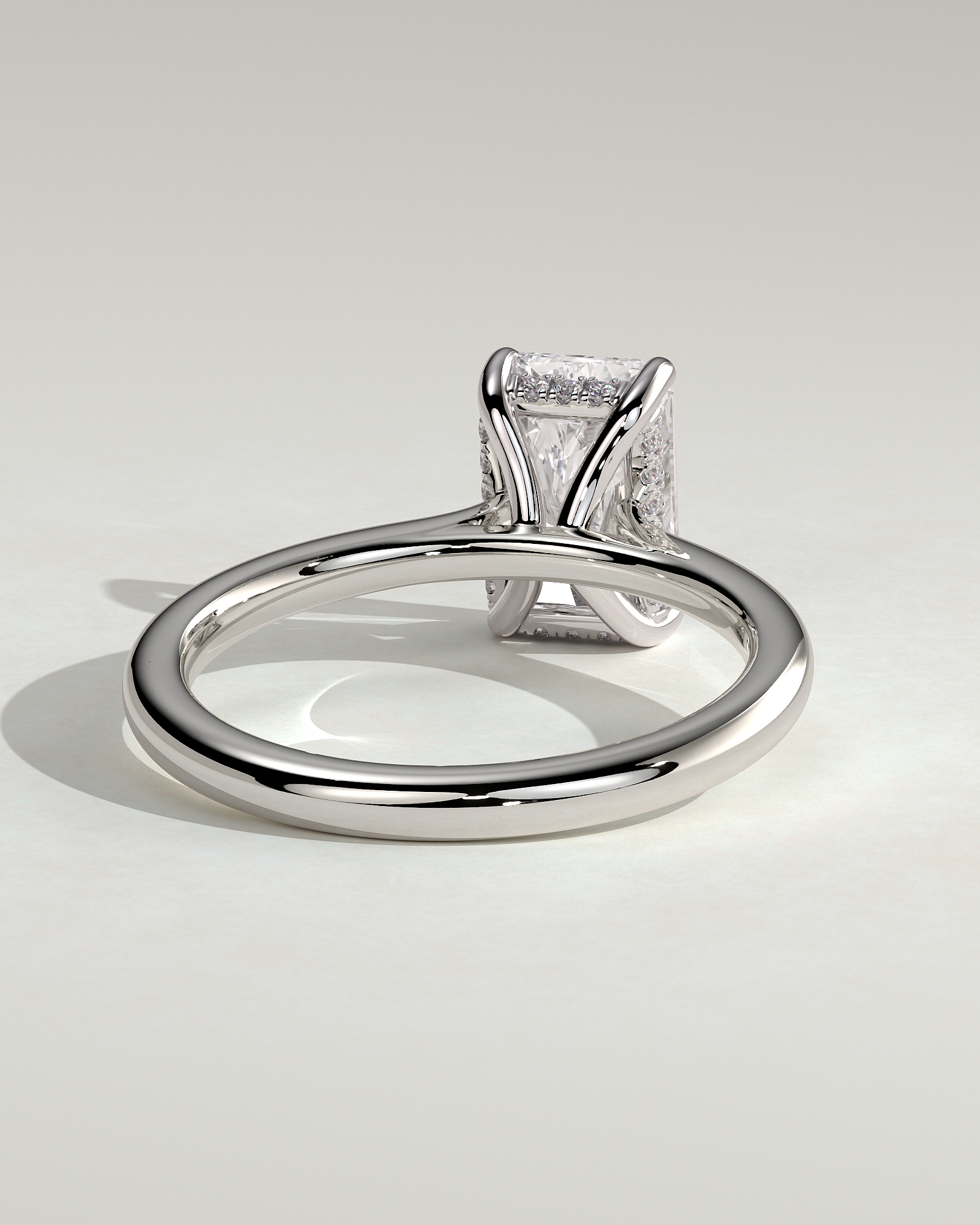 Ari - 4 Claw Radiant Solitaire with Hidden Halo - 18k White Gold