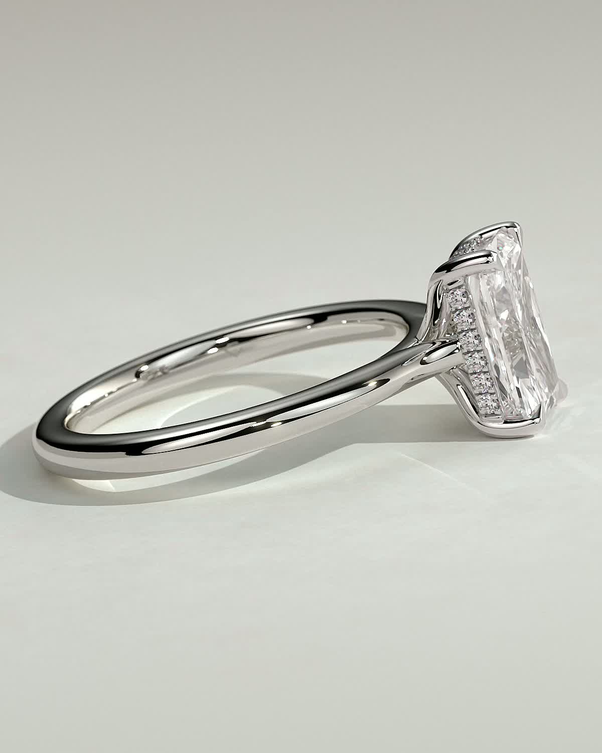 Ari - 4 Claw Radiant Solitaire with Hidden Halo - 18k White Gold