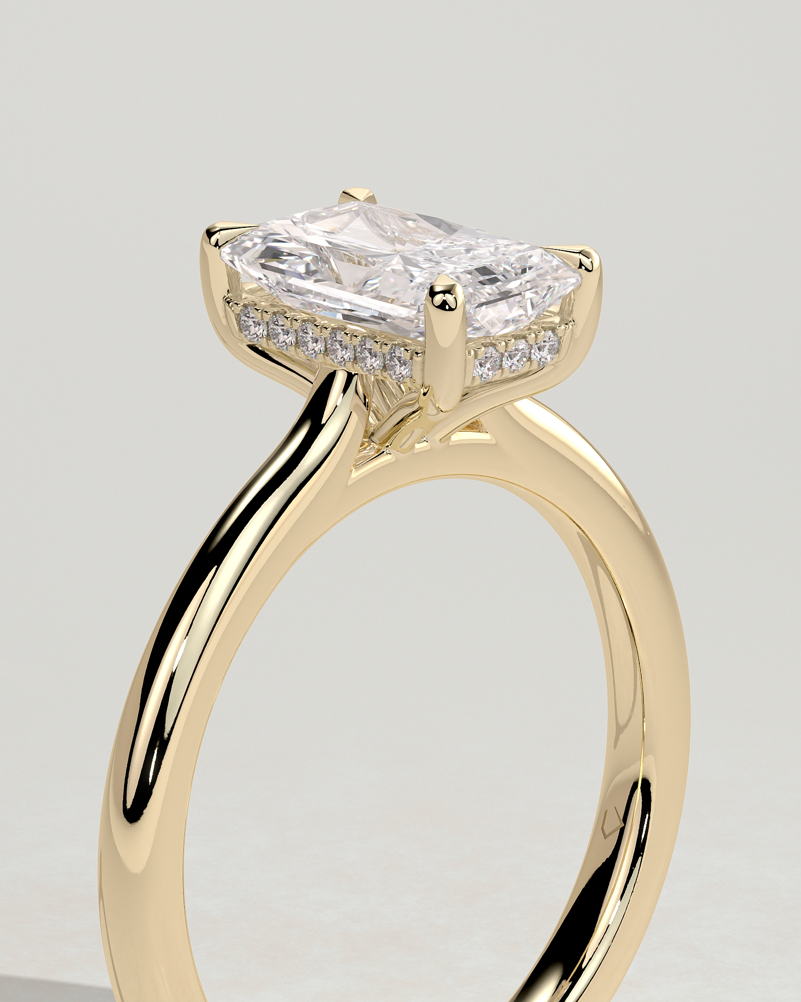 Ari - 4 Claw Radiant Solitaire with Hidden Halo - 18k Yellow Gold