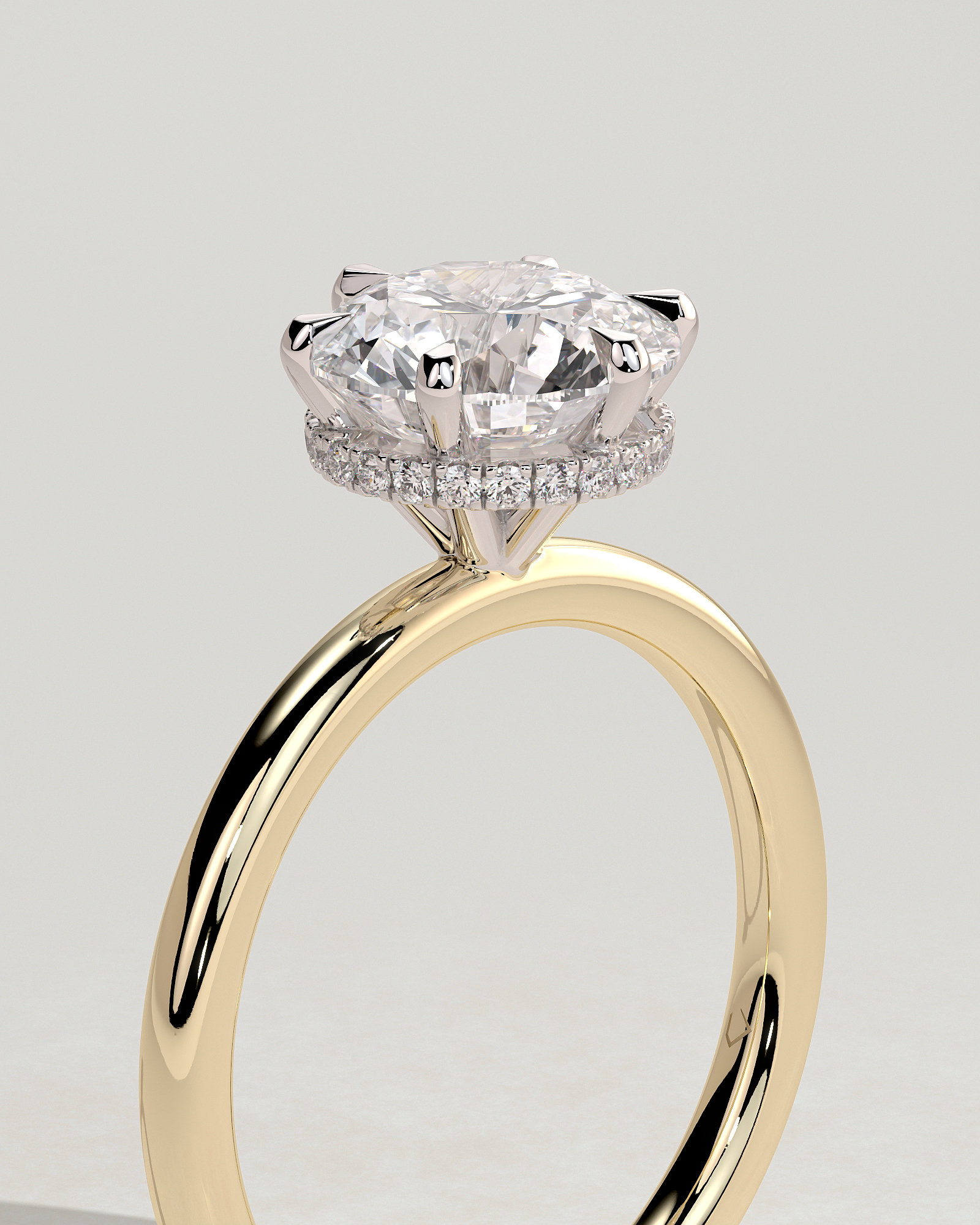 Aria - 6 Claw Round Solitaire with Hidden Halo - 18k Yellow Gold / 18k White Gold