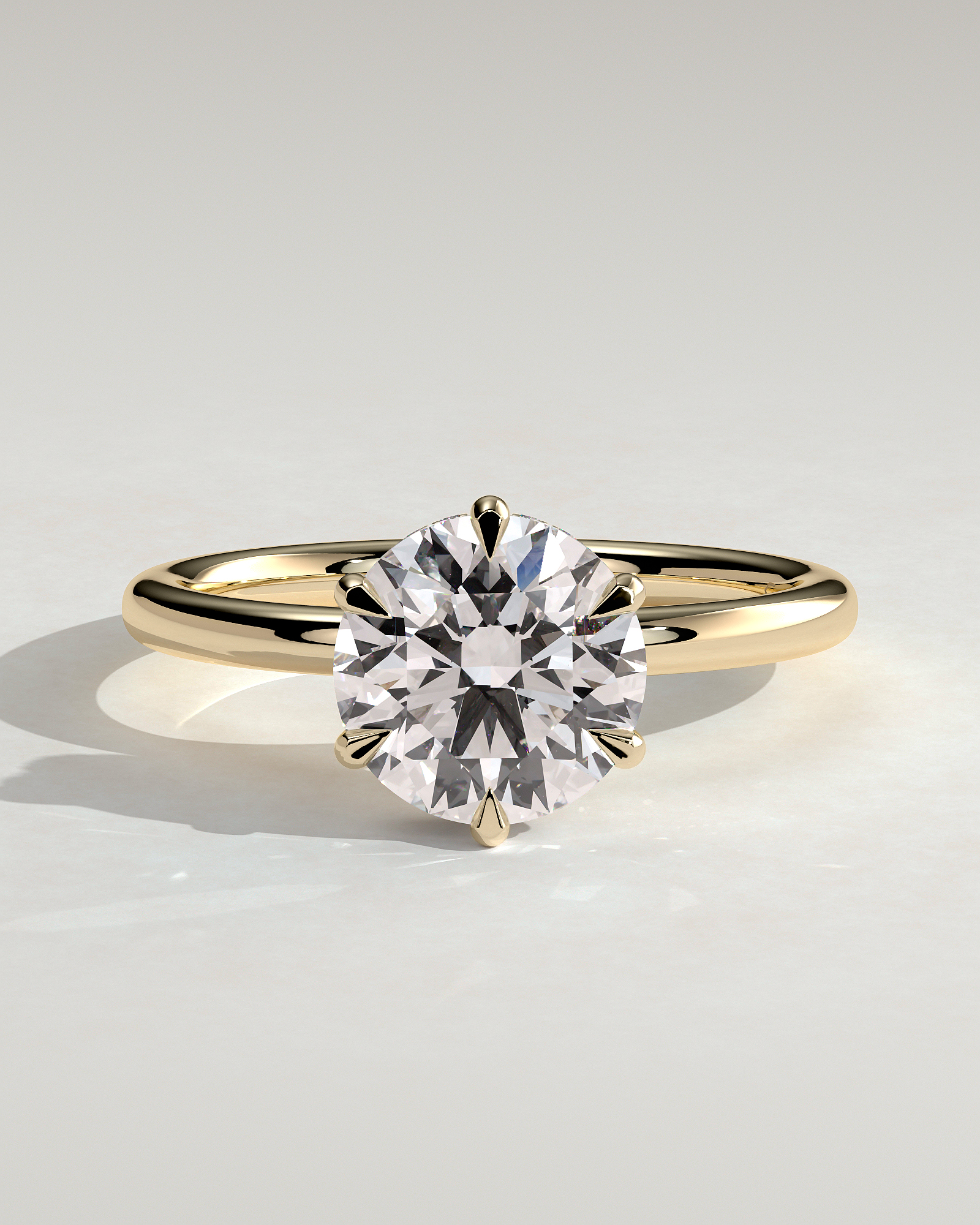 Aria - 6 Claw Round Solitaire with Hidden Halo - 18k Yellow Gold