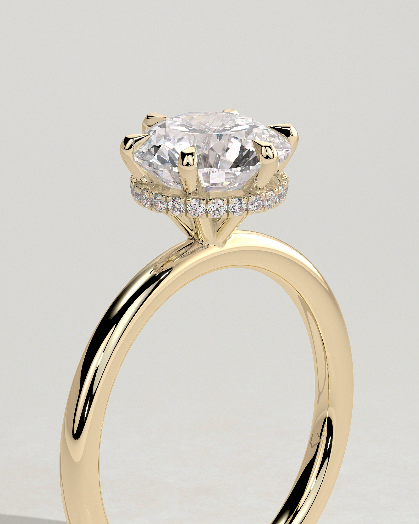 Aria - 6 Claw Round Solitaire with Hidden Halo - 18k Yellow Gold