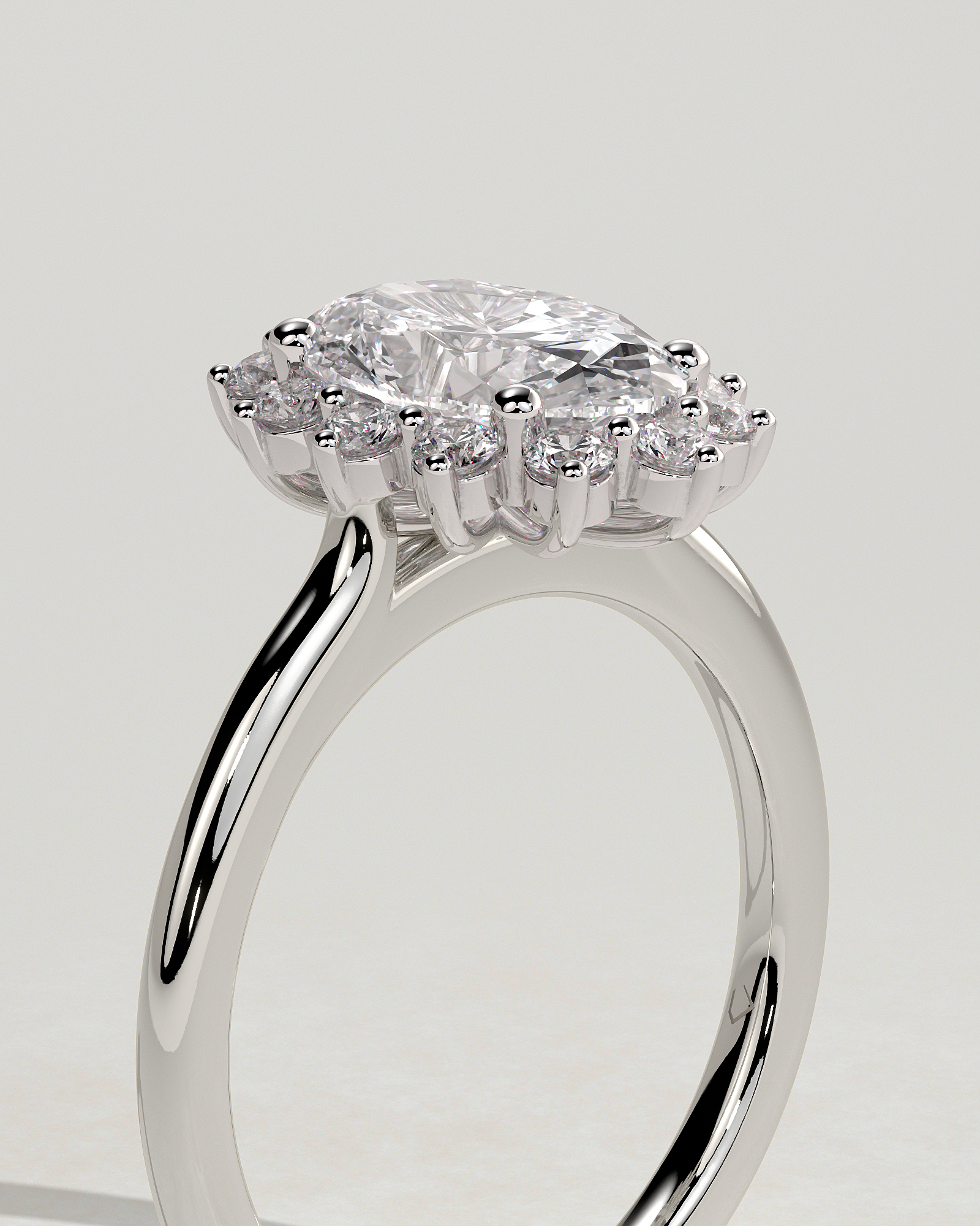 Arielle - Oval Halo with Cathedral Setting - 18k White Gold