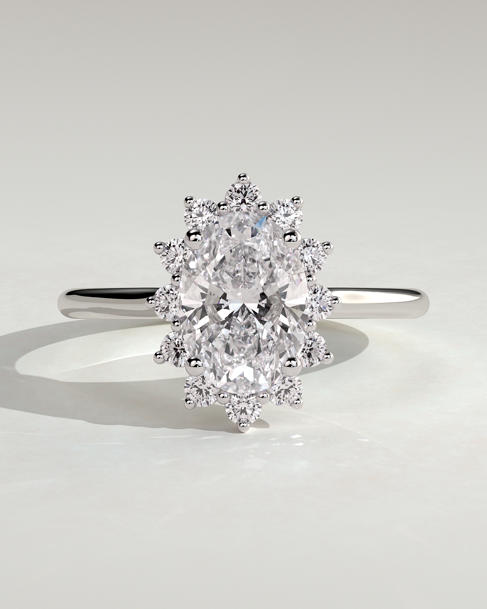 Arielle - Oval Halo with Cathedral Setting - 18k White Gold