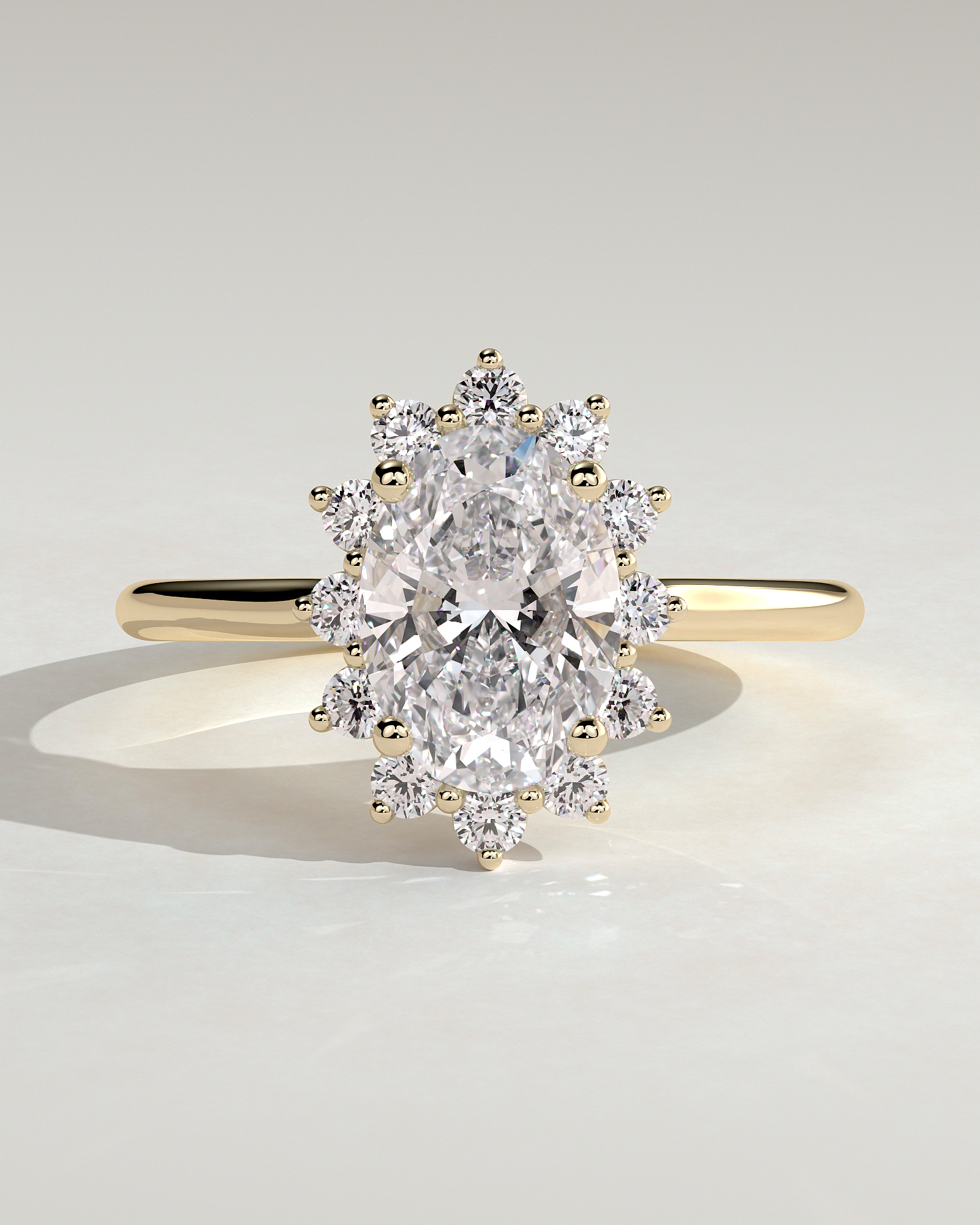 Arielle - Oval Halo with Cathedral Setting - 18k Yellow Gold