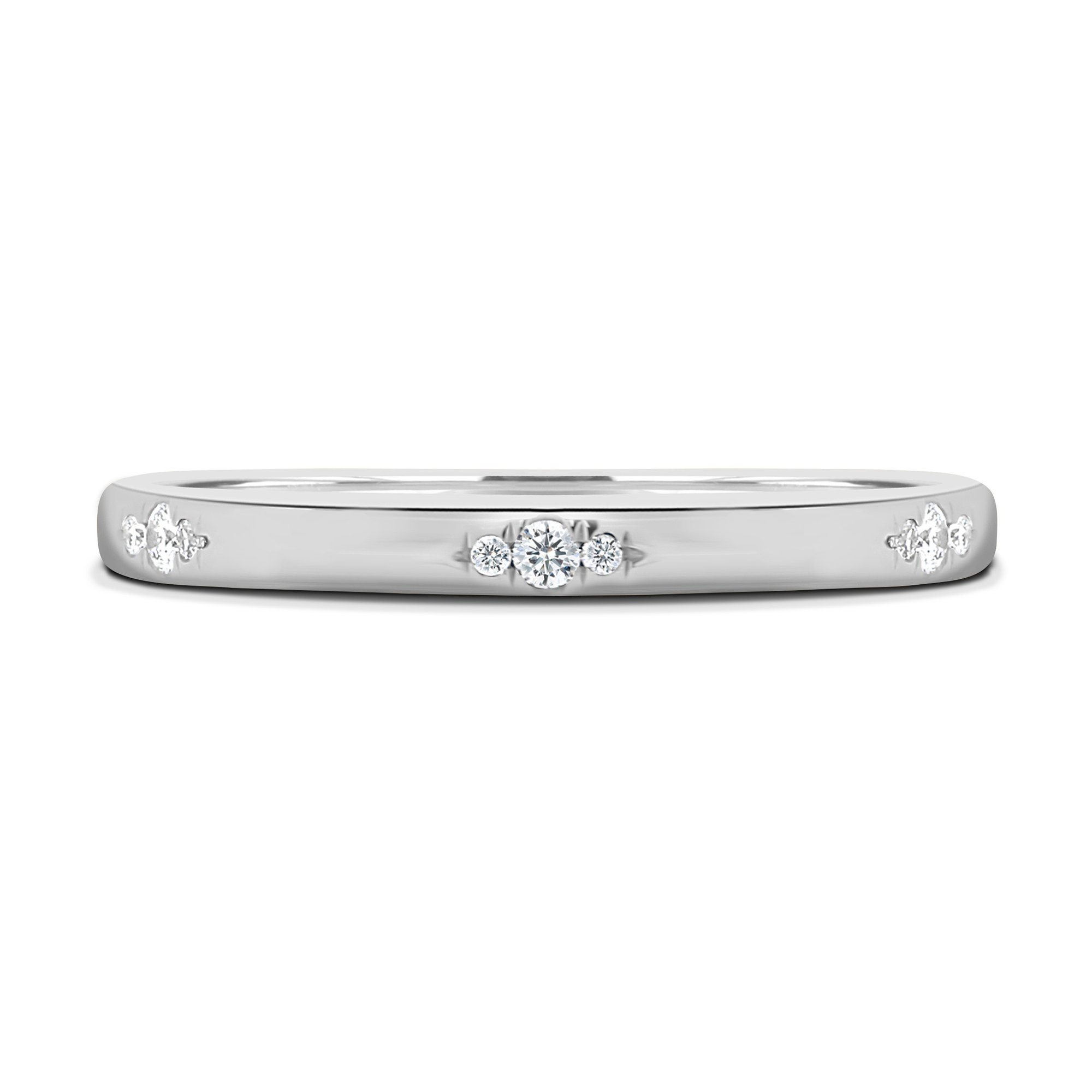 Arizona - Hammer Set Cluster Wedding Ring - 18k White Gold