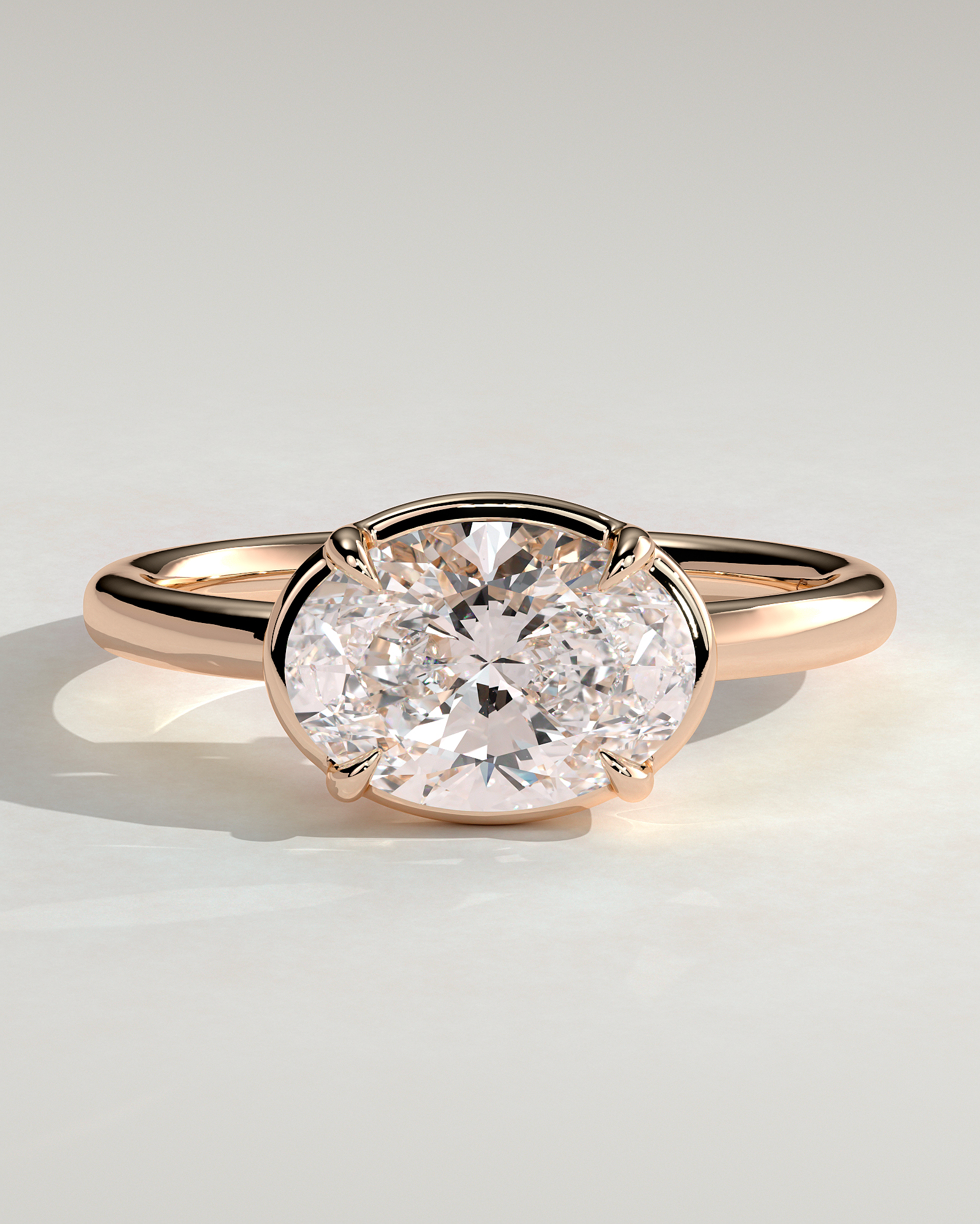 Arlo - Oval East West Bezel Frame Solitaire with Claws - 18k Rose Gold