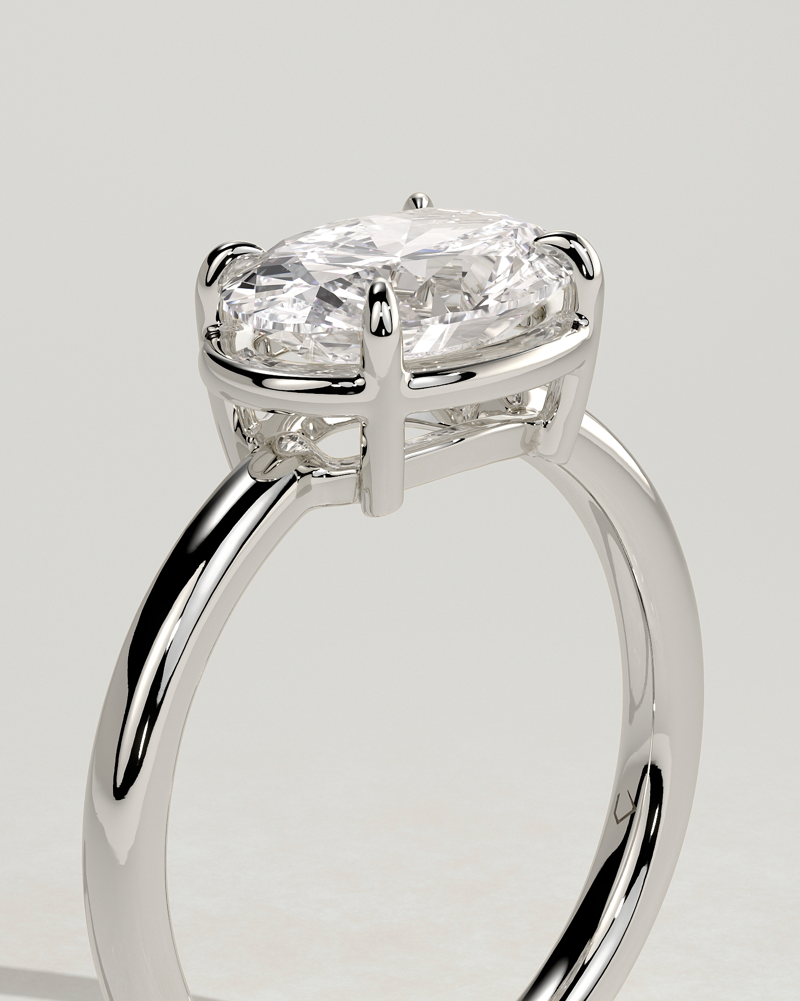 Arlo - Oval East West Bezel Frame Solitaire with Claws - 18k White Gold