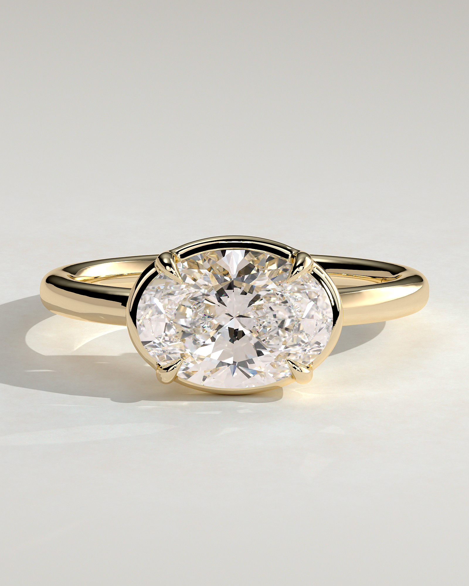 Arlo - Oval East West Bezel Frame Solitaire with Claws - 18k Yellow Gold