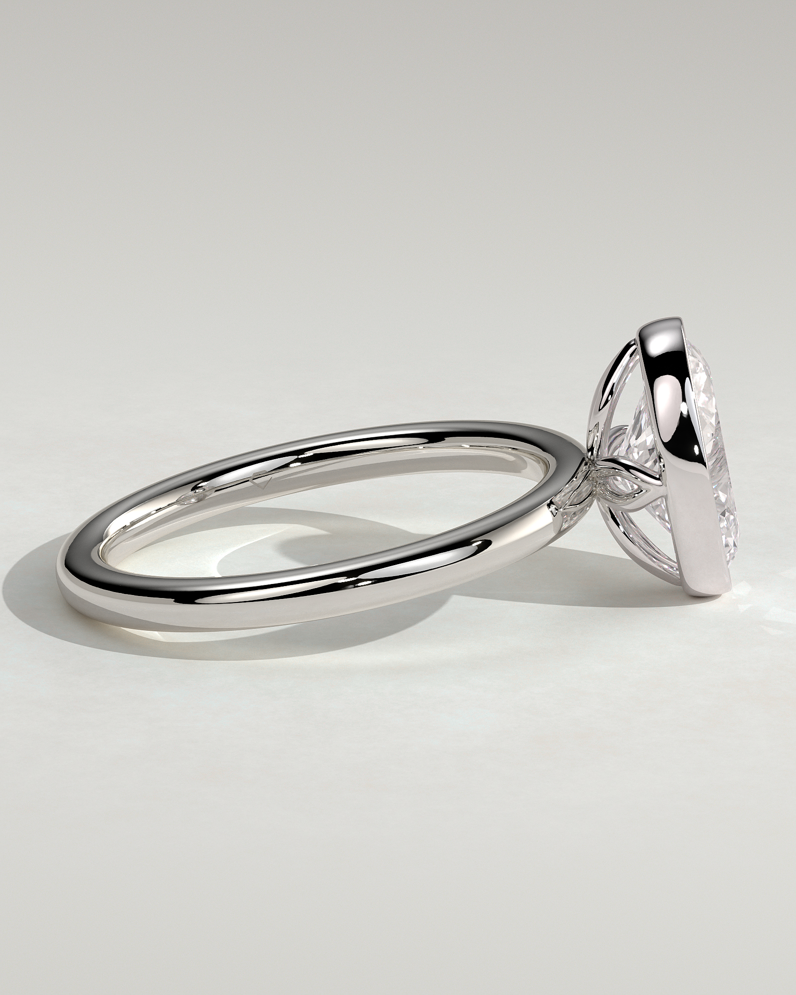 Armani - Bezel Set Oval Solitaire - 18k White Gold