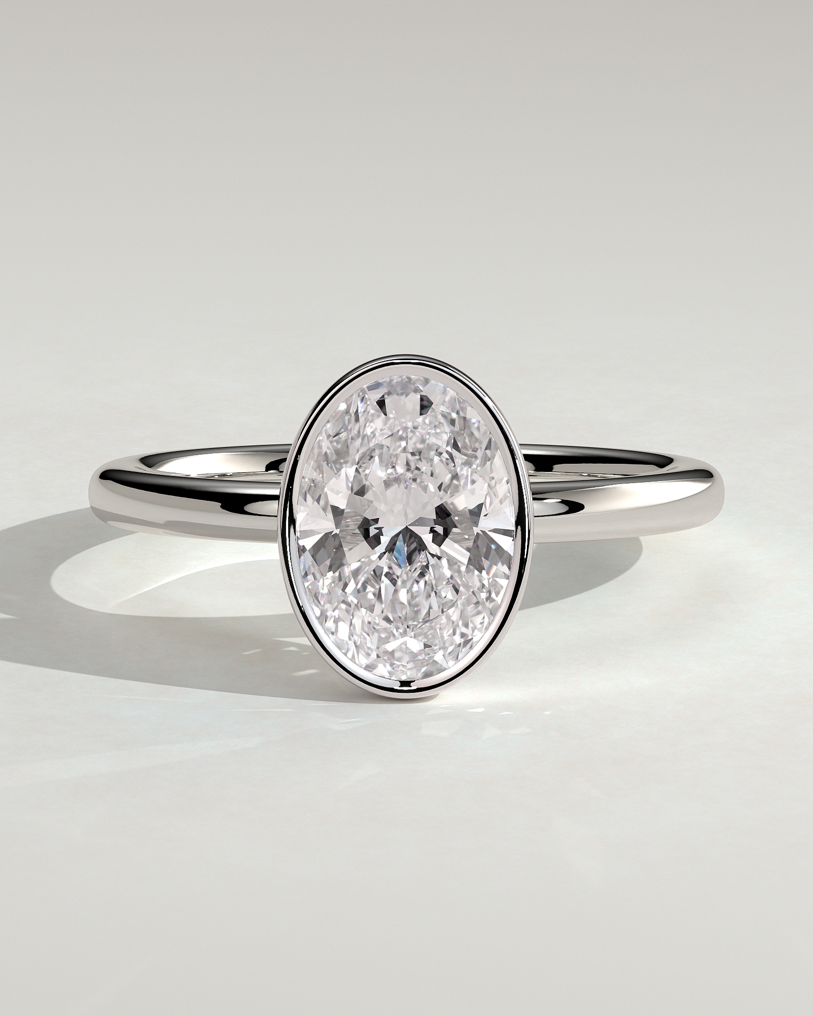 Armani - Bezel Set Oval Solitaire - 18k White Gold