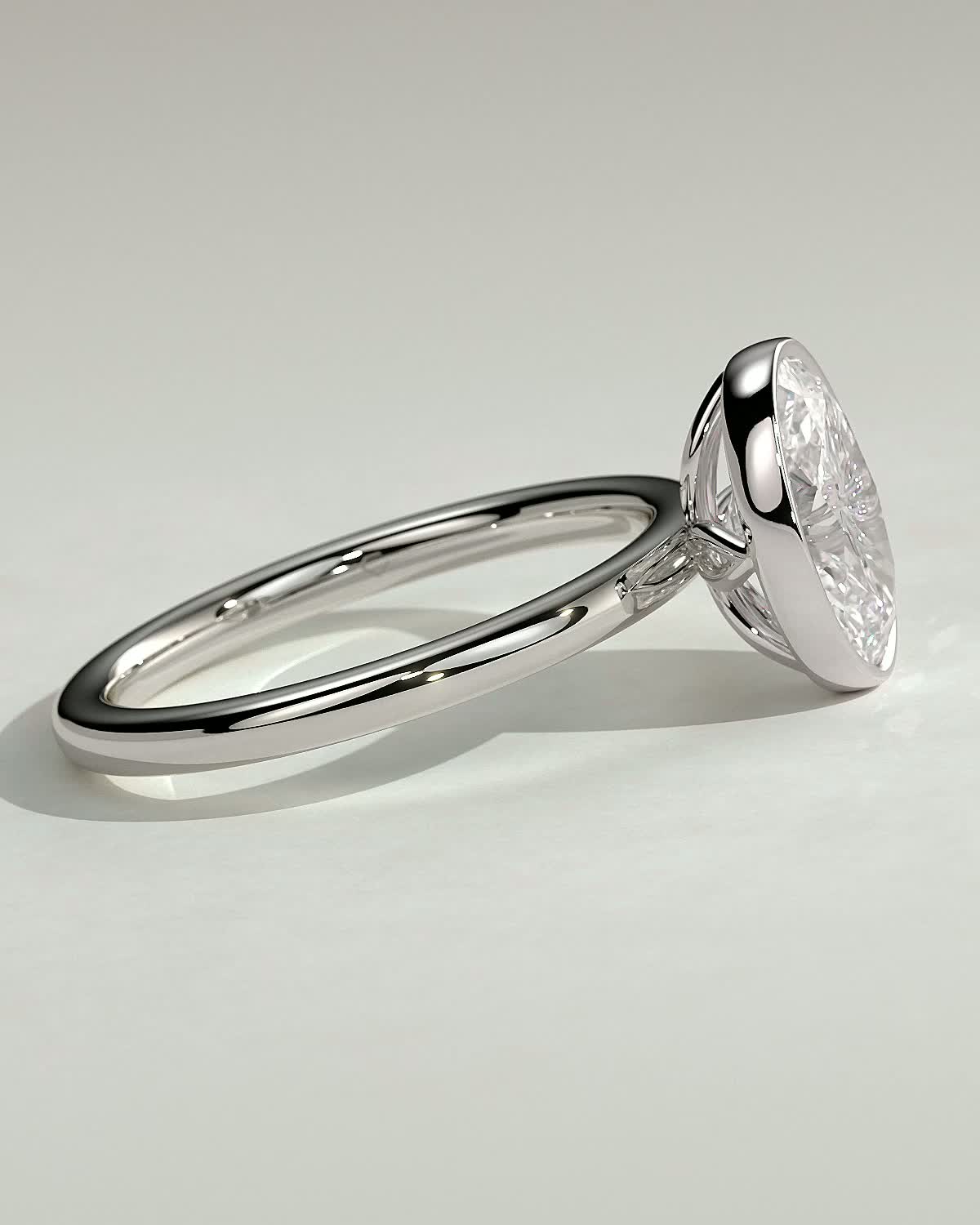 Armani - Bezel Set Oval Solitaire - 18k White Gold