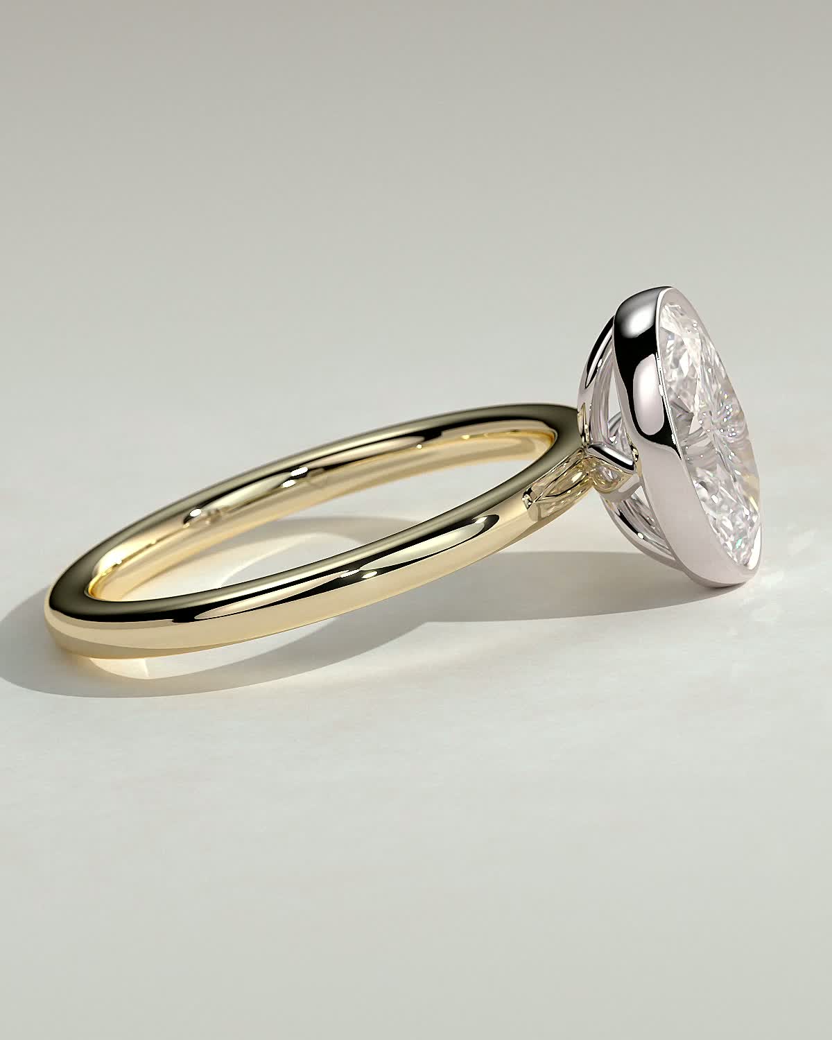Armani - Bezel Set Oval Solitaire - 18k Yellow Gold / 18k White Gold
