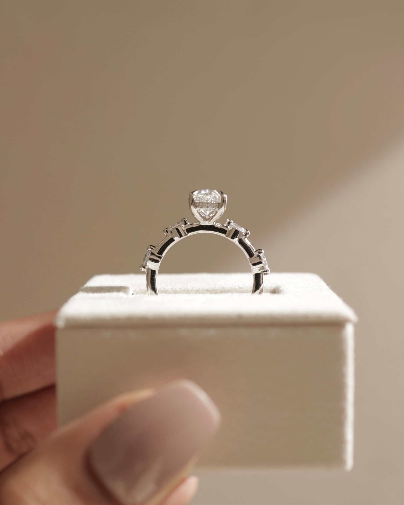 Arwen - Oval Solitaire with Hidden Halo and Accent Stones Lifestyle Image