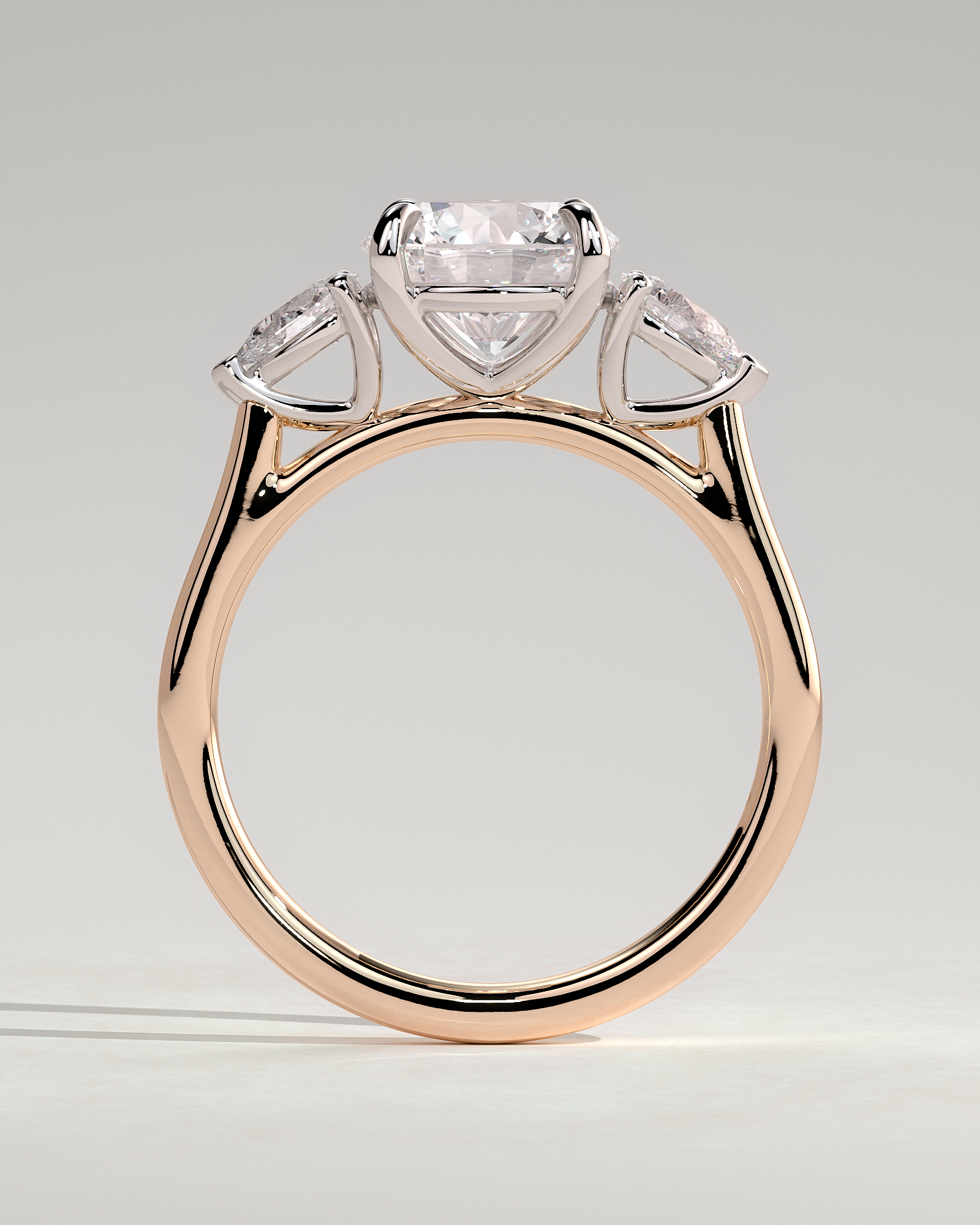 Arya - Round Trilogy with Pear Side Stones - 18k Rose Gold / 18k White Gold