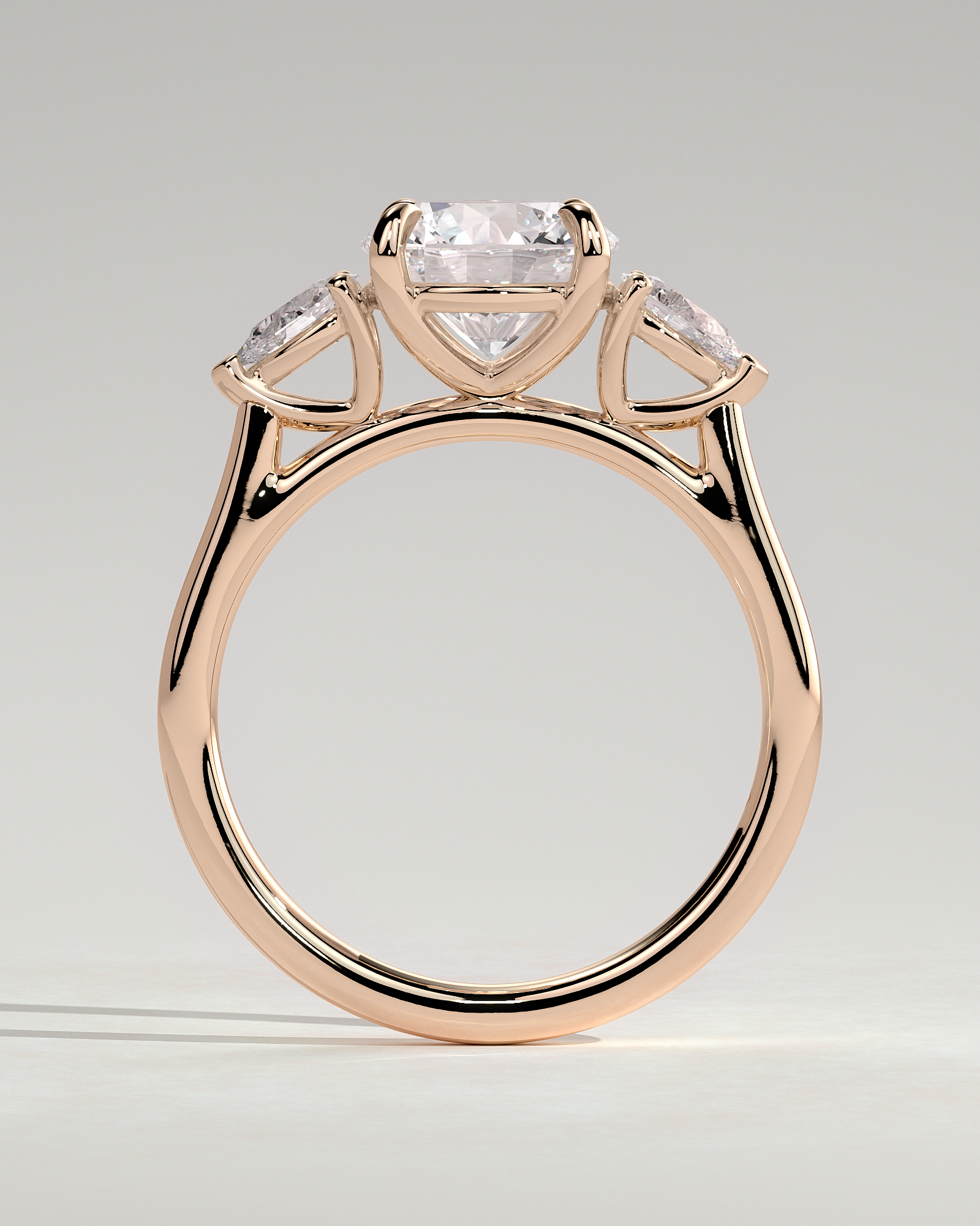 Arya - Round Trilogy with Pear Side Stones - 18k Rose Gold