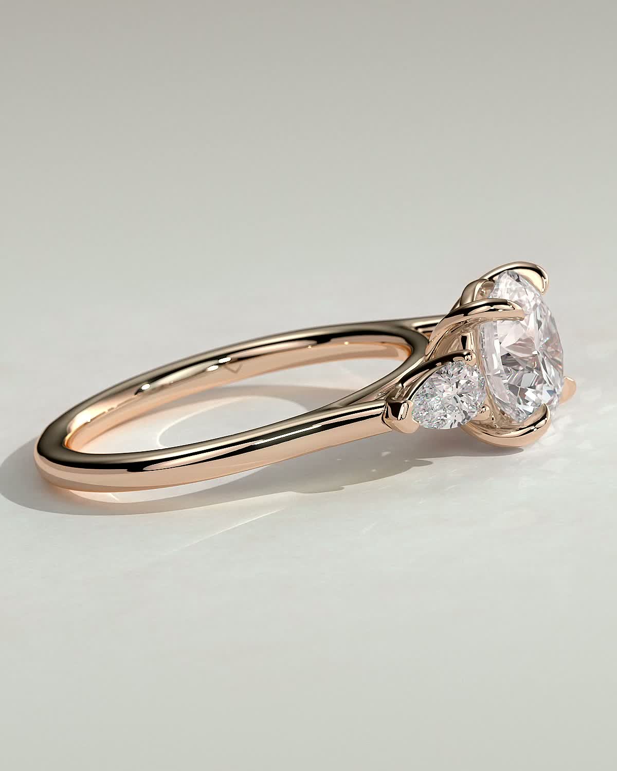 Arya - Round Trilogy with Pear Side Stones - 18k Rose Gold