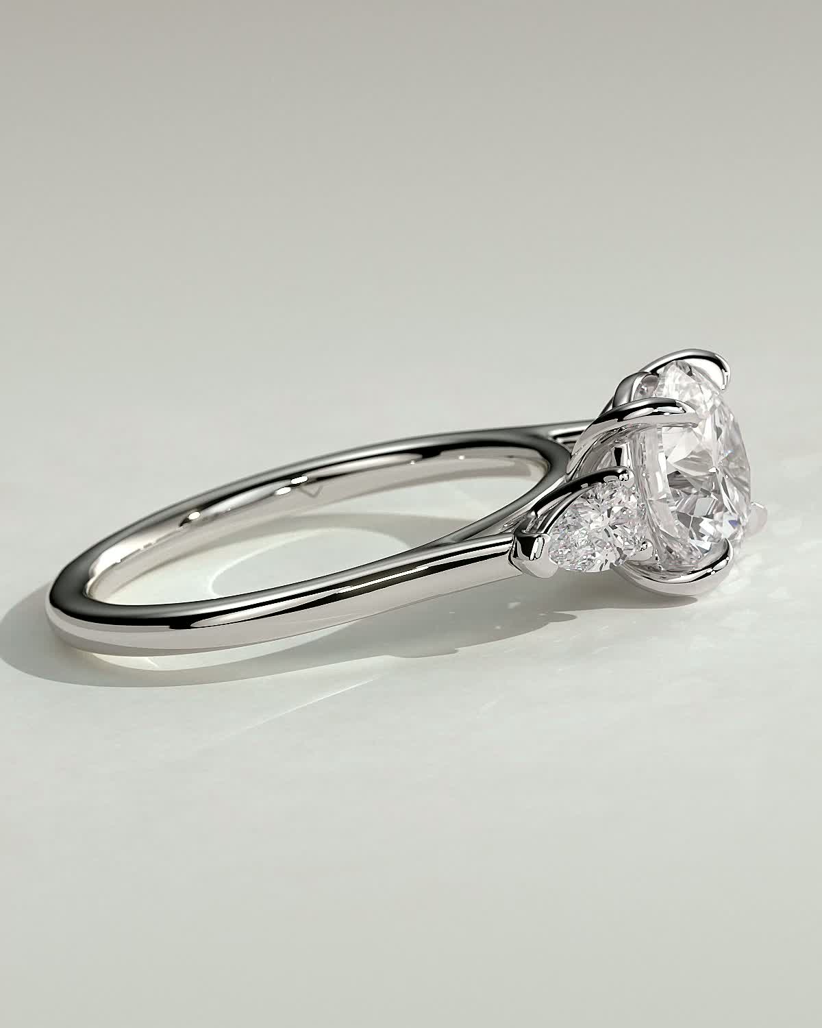 Arya - Round Trilogy with Pear Side Stones - 18k White Gold