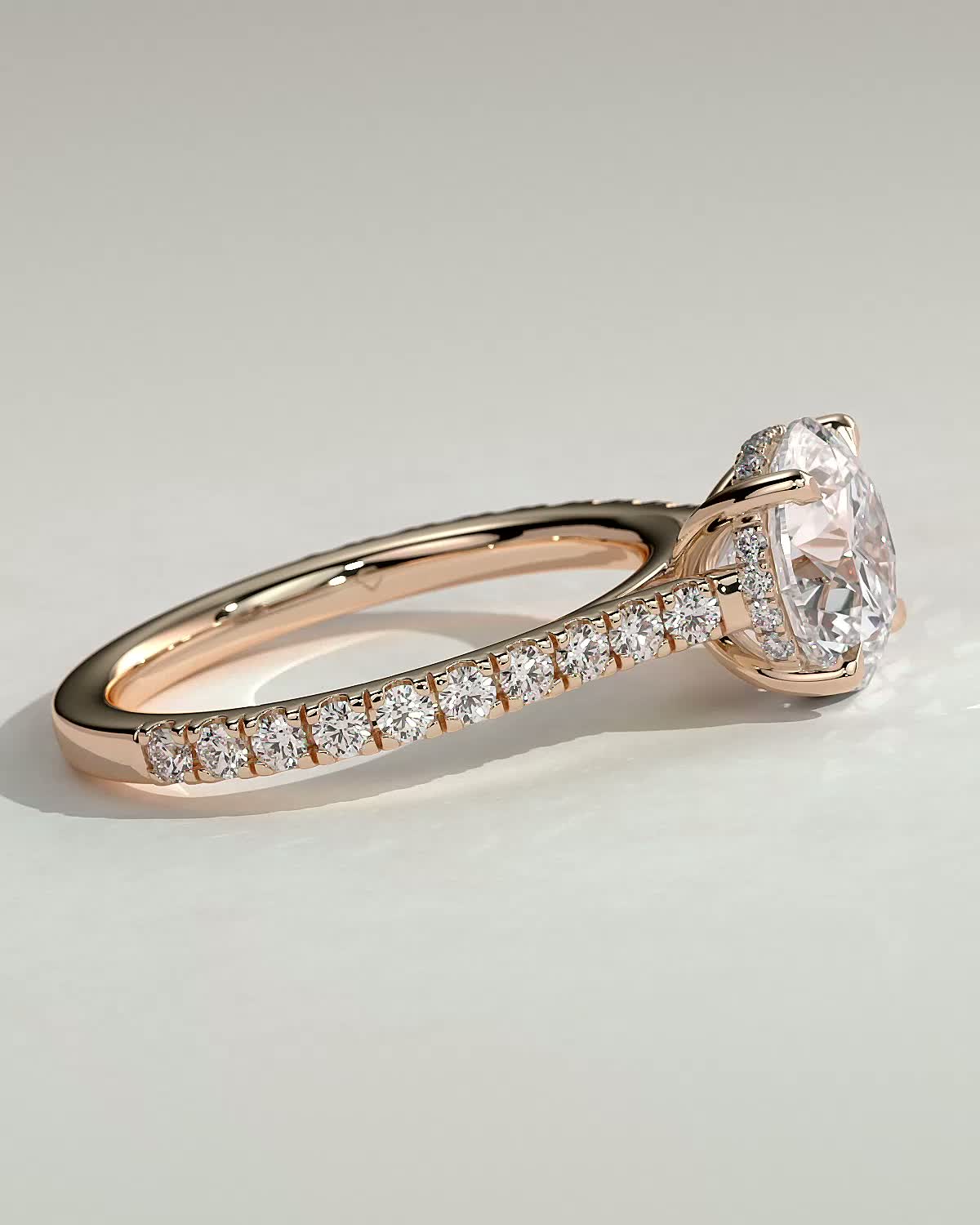 Ashlea  4 Claw Pav Round Solitaire with Hidden Halo - 18k Rose Gold