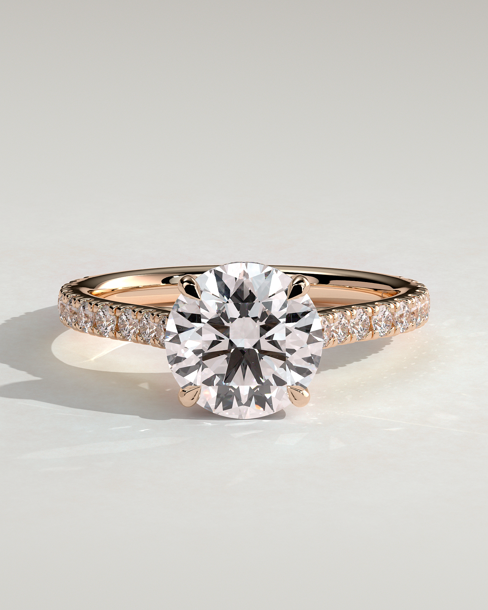Ashlea  4 Claw Pav Round Solitaire with Hidden Halo - 18k Rose Gold