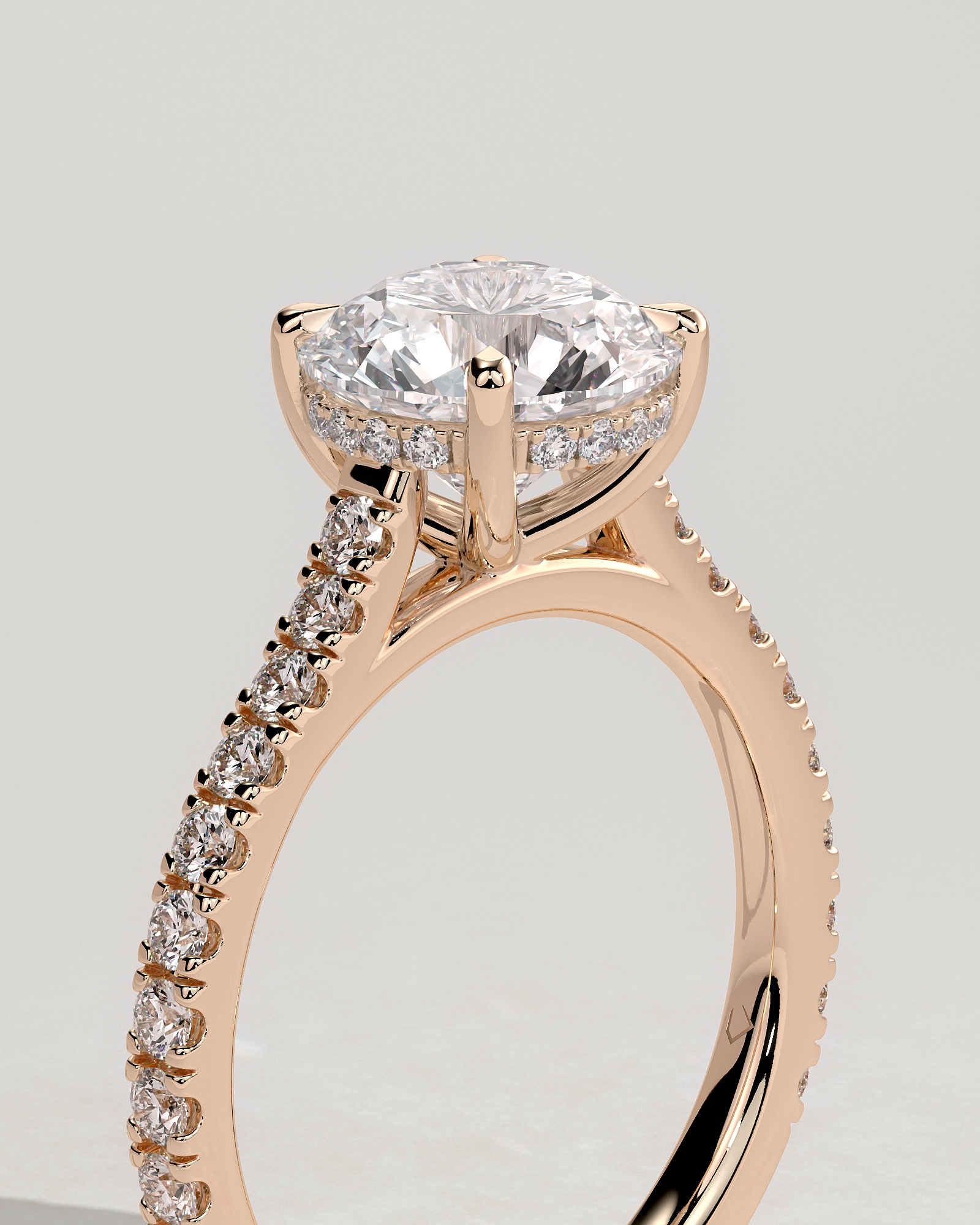 Ashlea  4 Claw Pav Round Solitaire with Hidden Halo - 18k Rose Gold